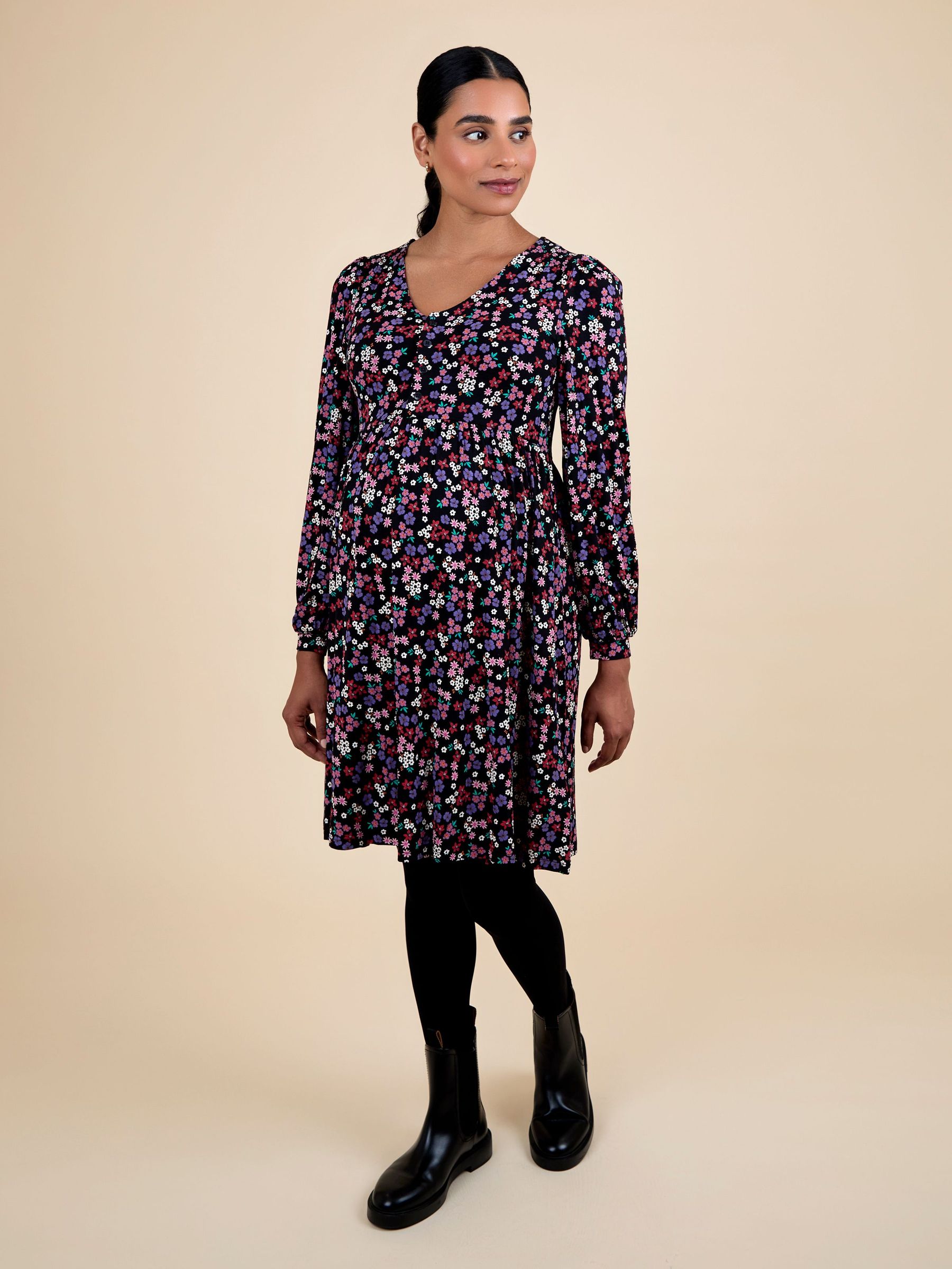 Black Button Through Dress (F86321) | $73