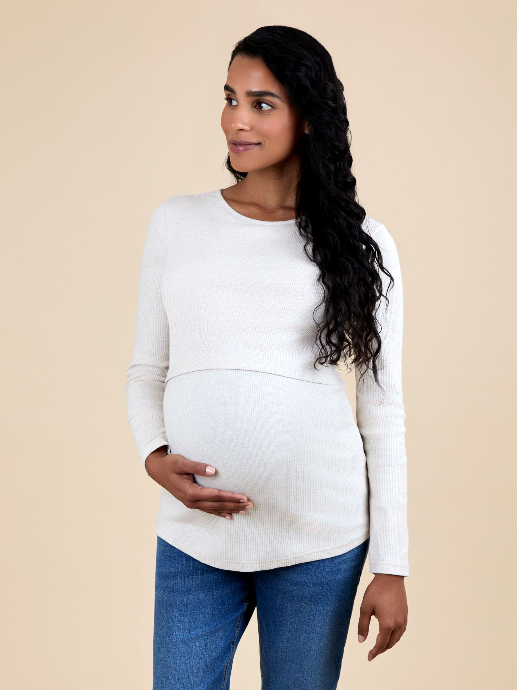 Oatmeal 2-Pack Ribbed Maternity & Nursing Top (F86347) | $69