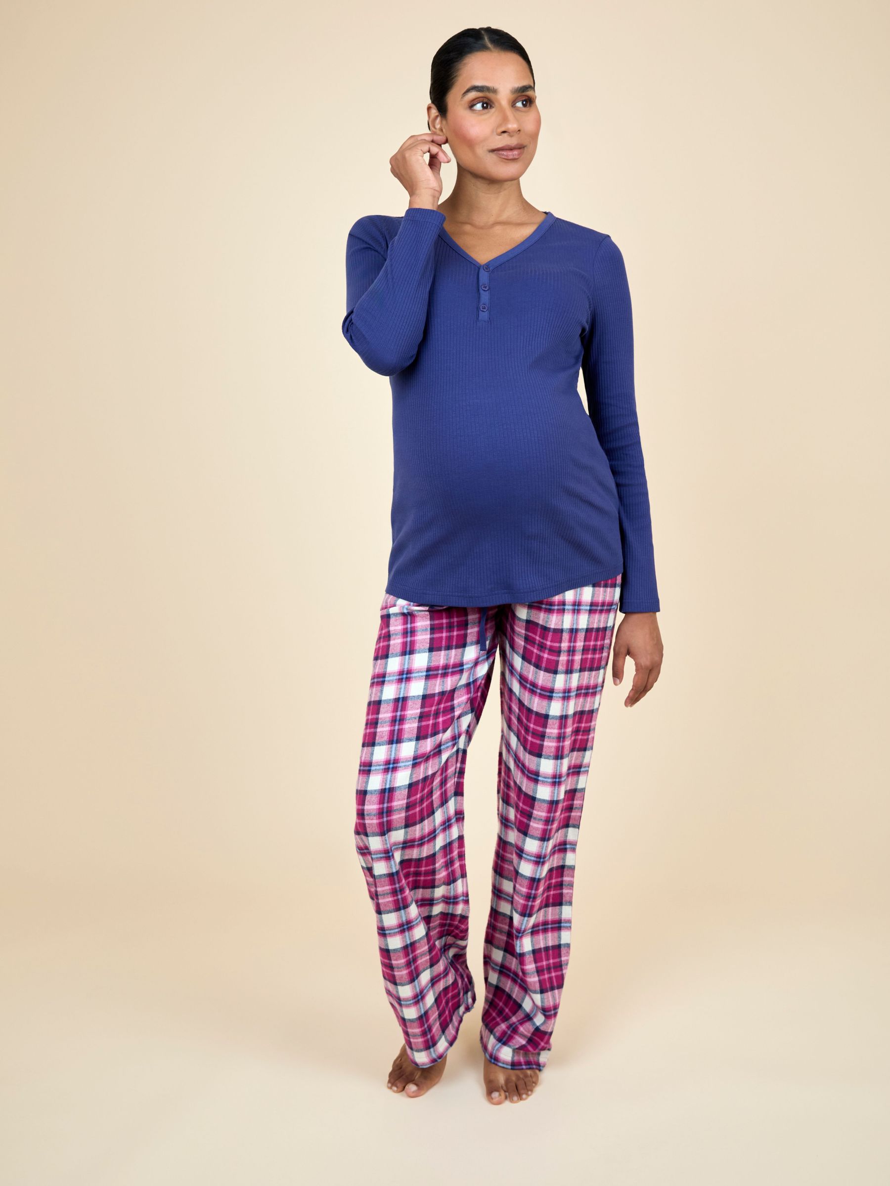 Navy Maternity Check Pyjama Set (F86365) | $72
