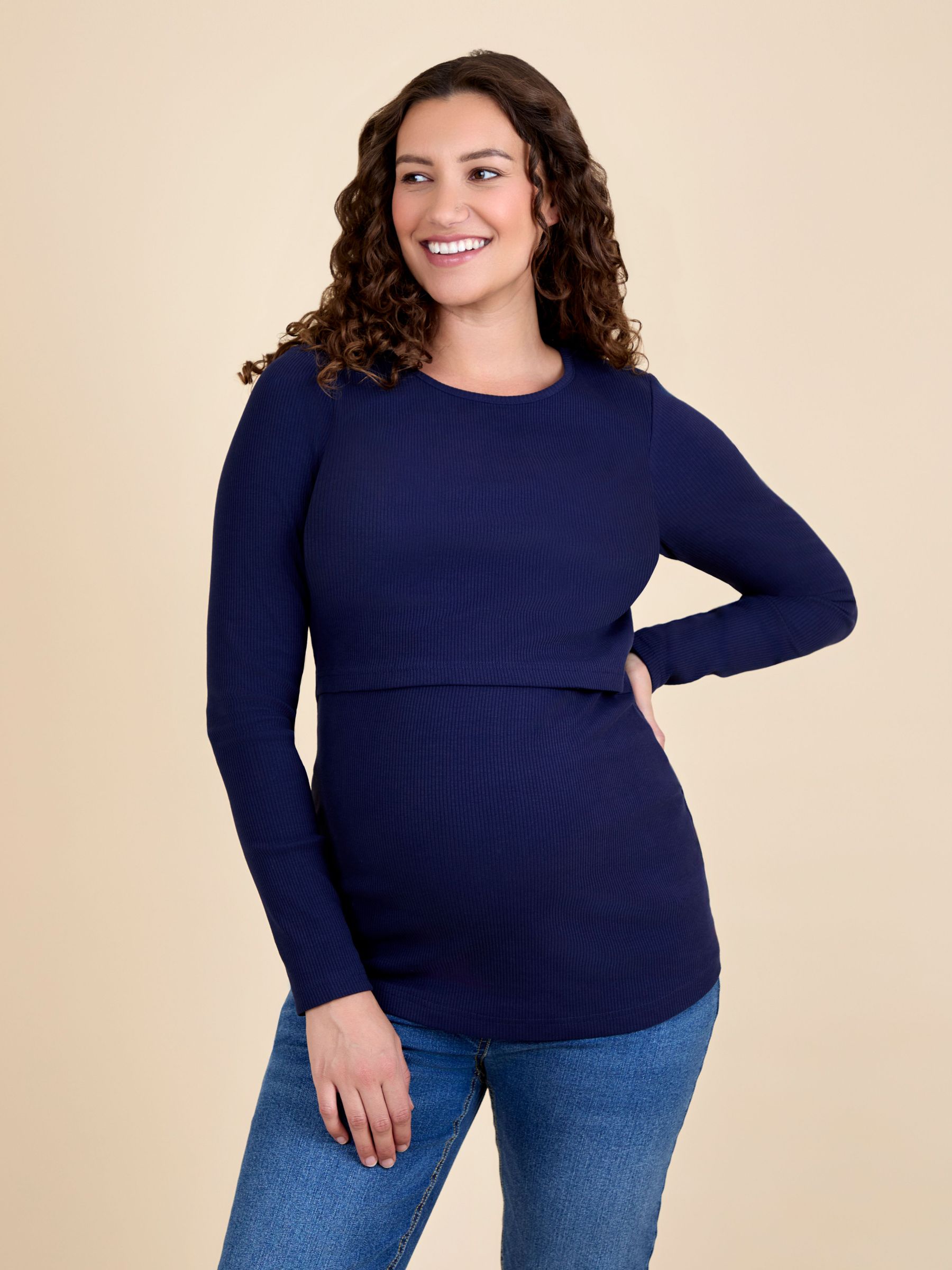 Wine and Navy 2-Pack Ribbed Maternity & Nursing Top (F86397) | $69