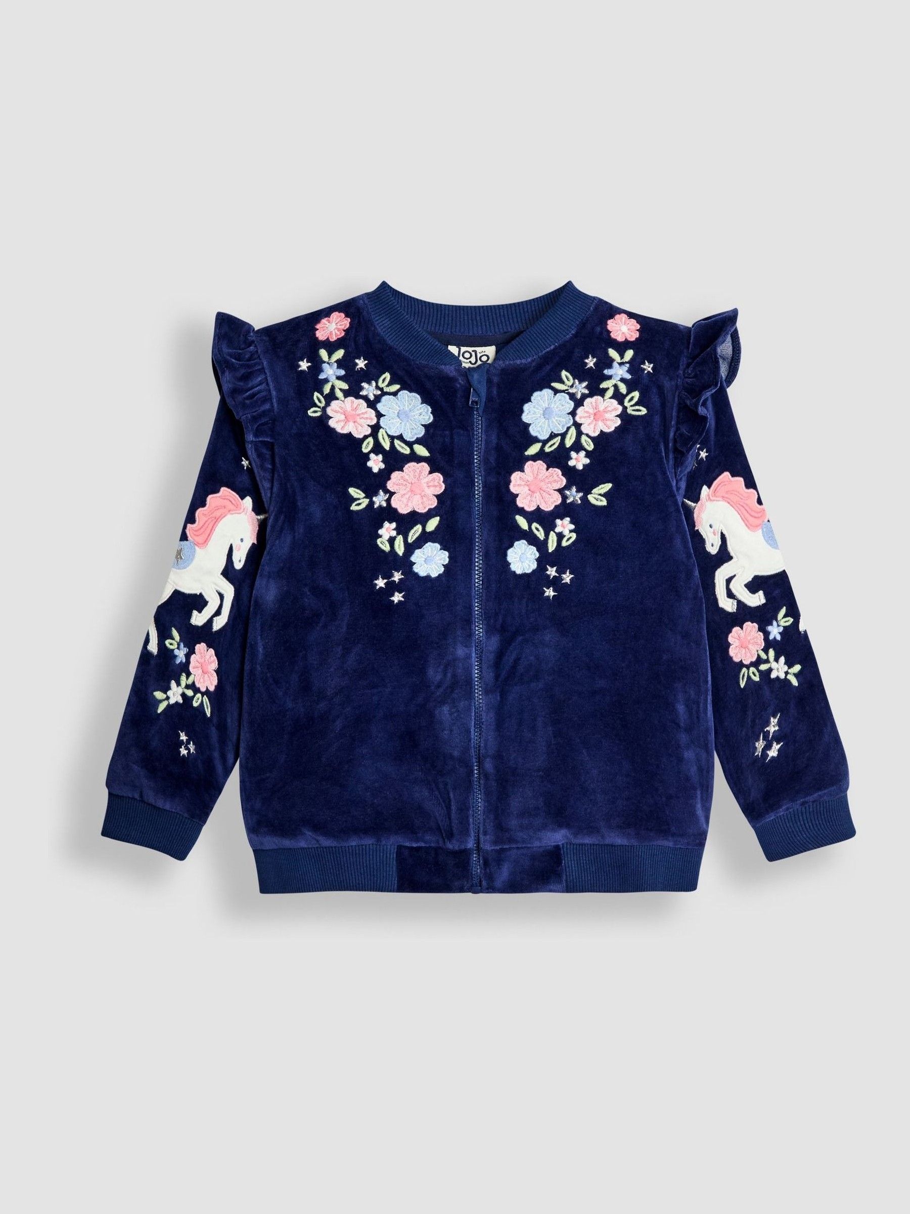 Blue Embroidered Frill Velour Jacket (F86413) | $46 - $51
