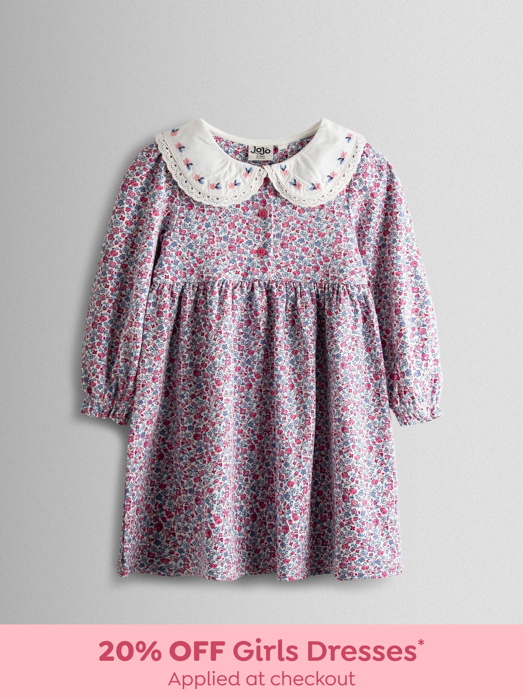Pink Ditsy Floral Embroidered Collar Button Front Dress (F87397) | $36 - $41