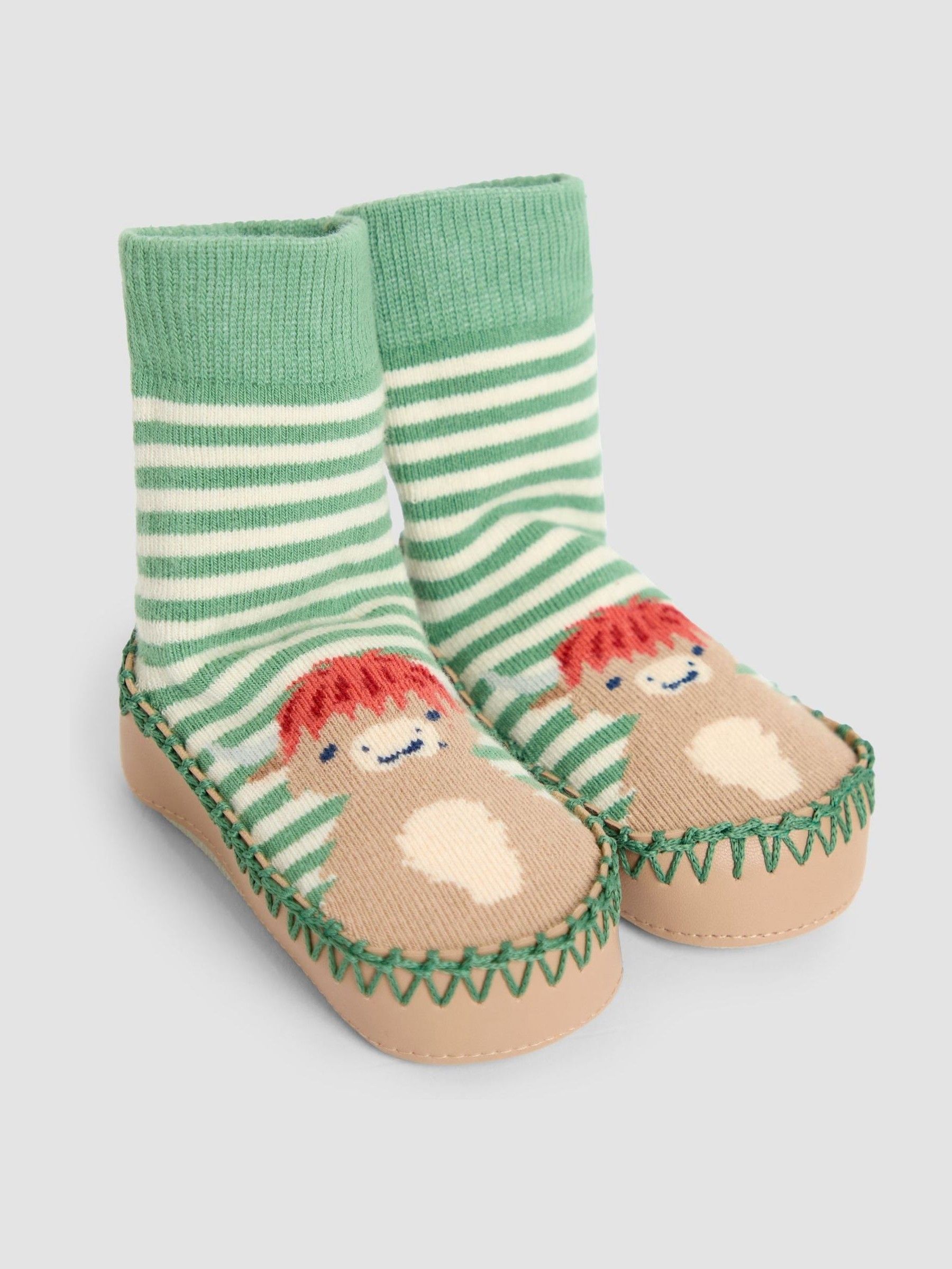 Green Highland Cow Moccasin Slipper Socks (F87412) | $21
