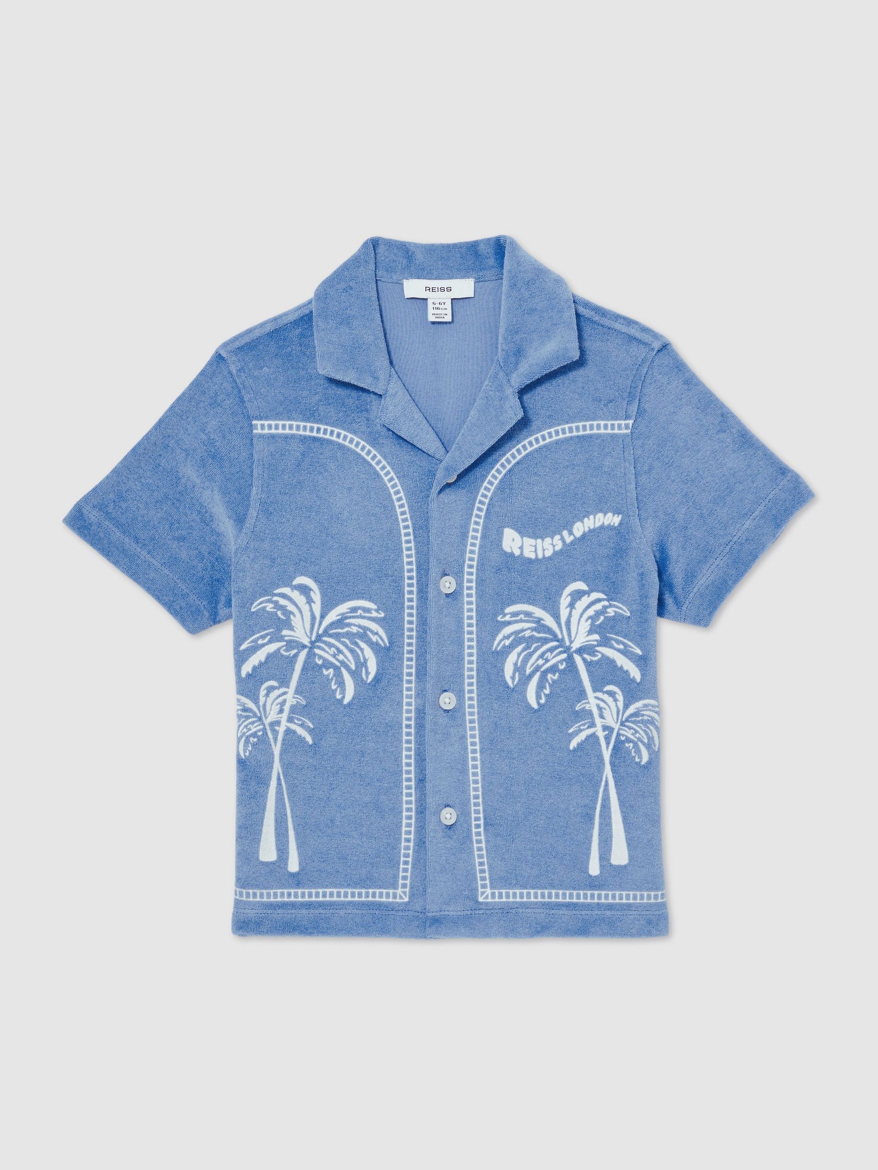 13-14 yrs Towelling Palm-Embroidered Shirt in Airforce Blue (F87753) | €70