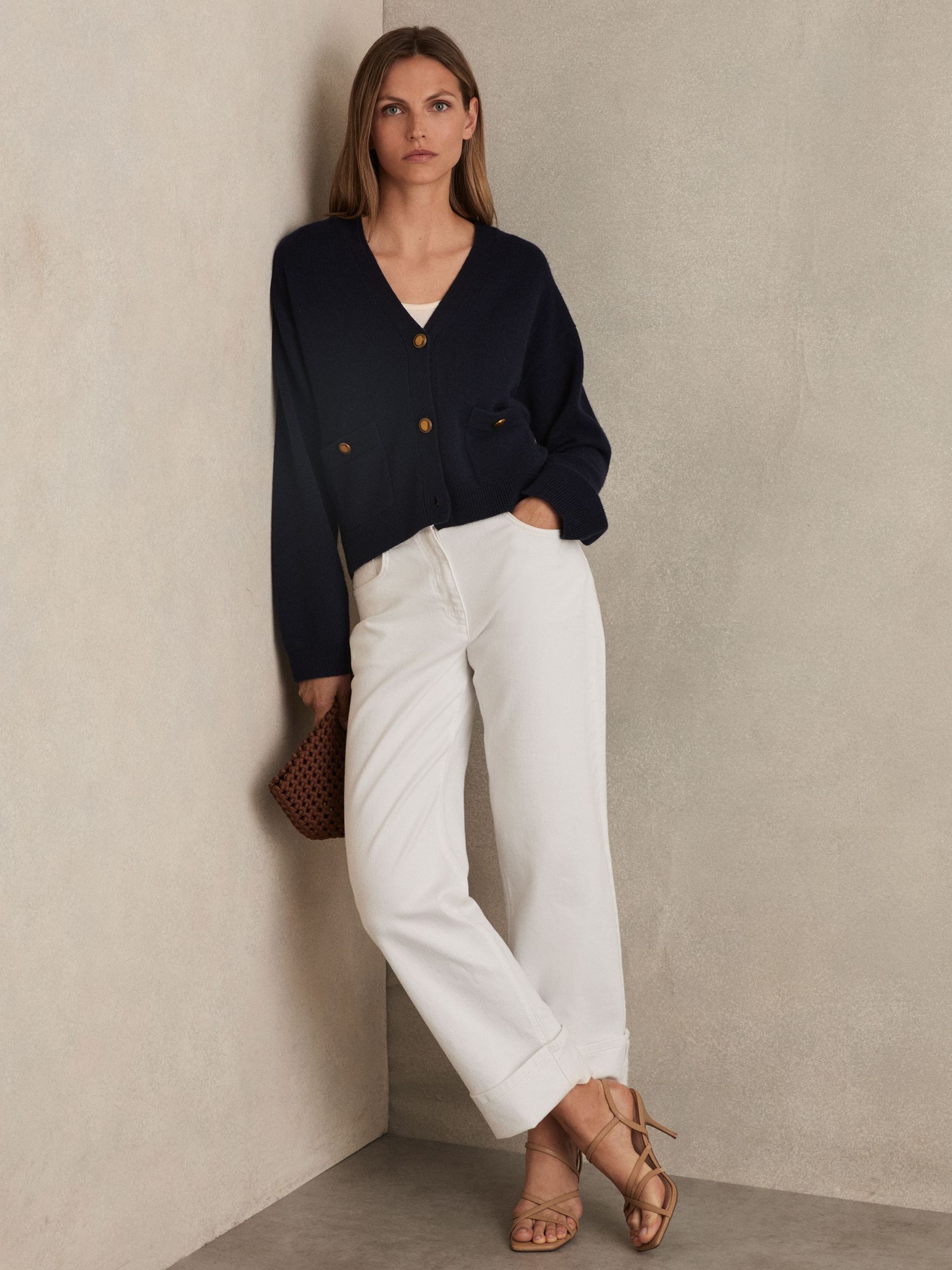 Wool-Cashmere Button Cardigan in Navy (F90021) | US$240