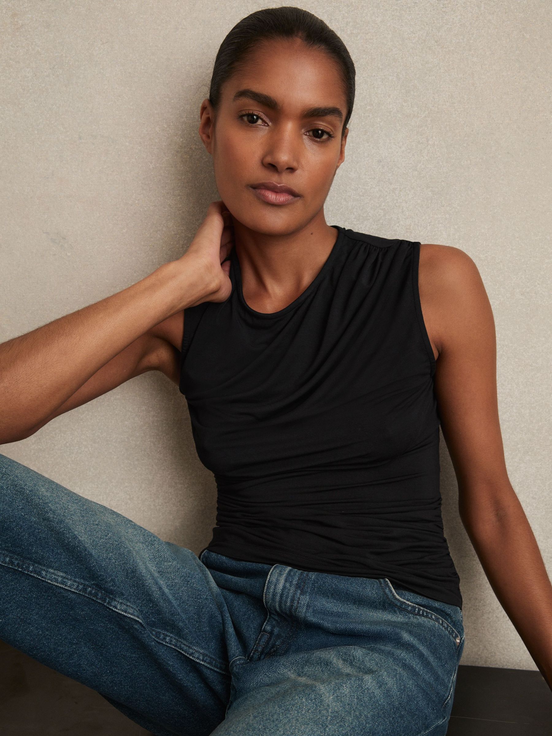 Stretch-Modal Ruched Vest in Black (F90022) | €55