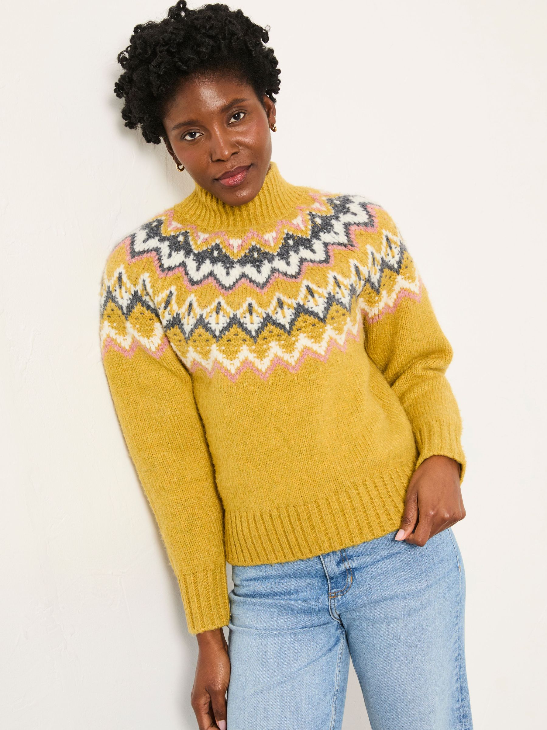 Nell Yellow Fairisle High Neck Knitted Jumper (F90874) | €73.50