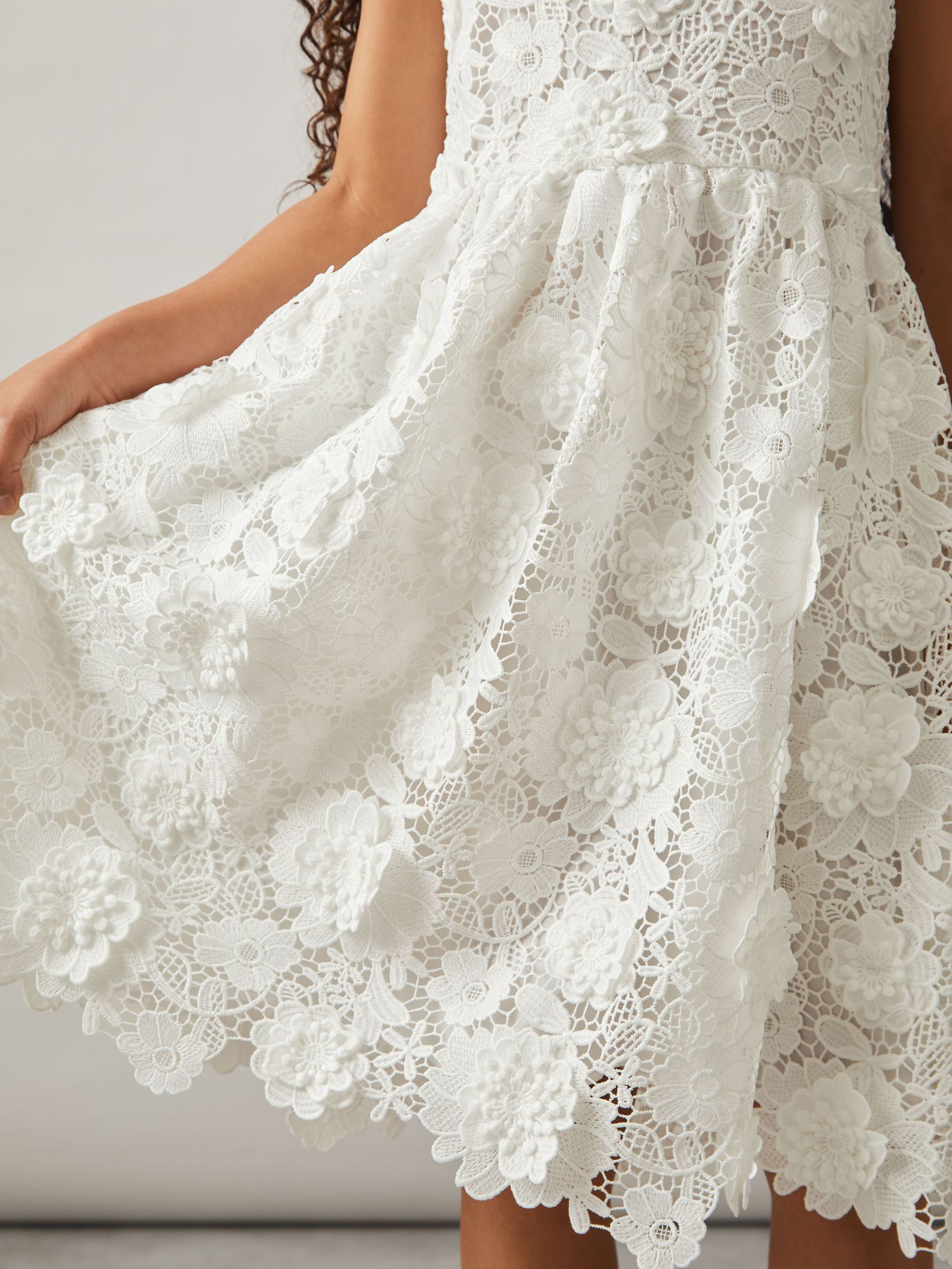 9-13 yrs Guipure-Lace Midi Dress in Ivory (F91353) | US$170