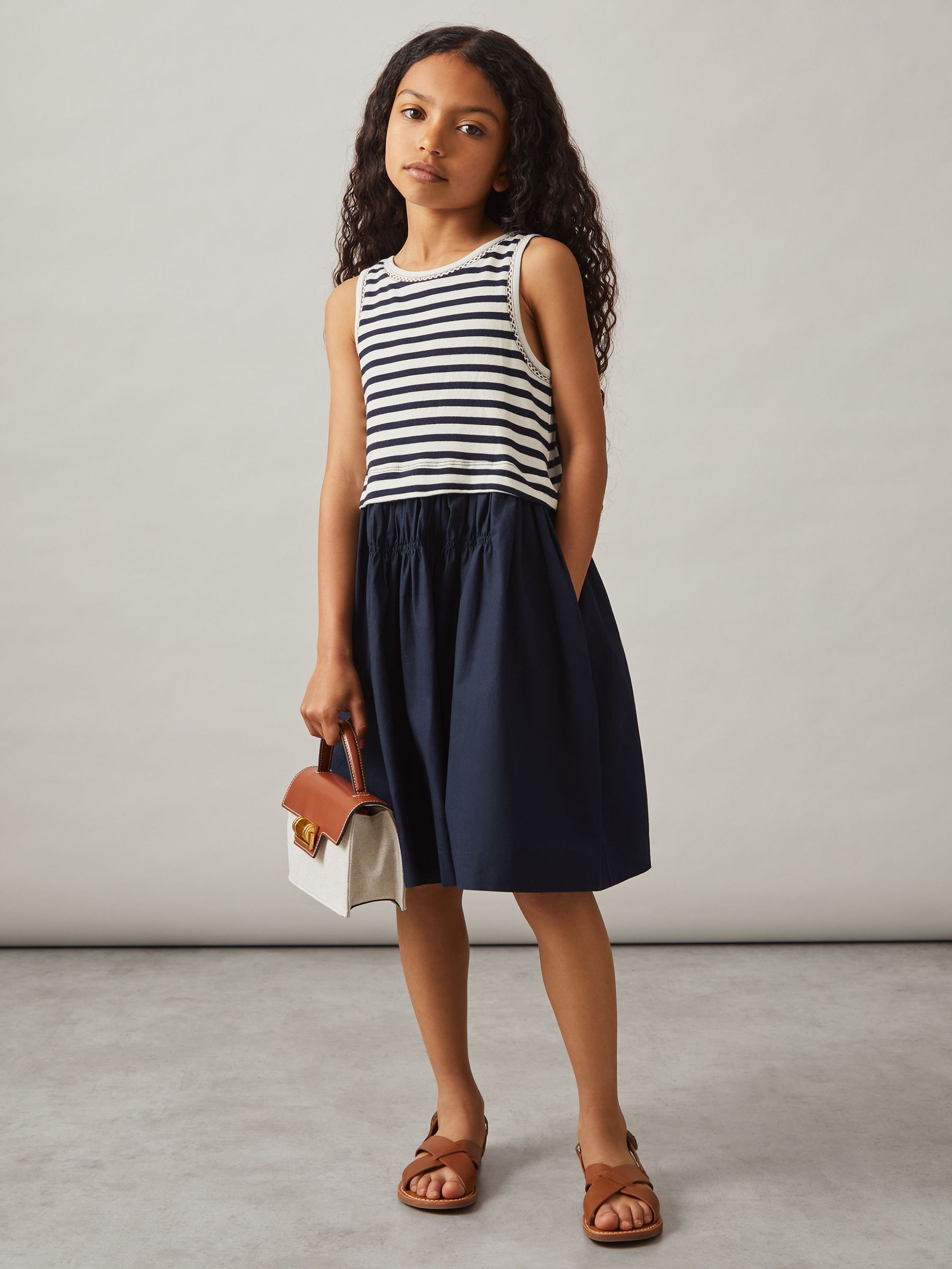 Cotton Stripe Layered Sleeveless Dress in Navy (F91367) | €70