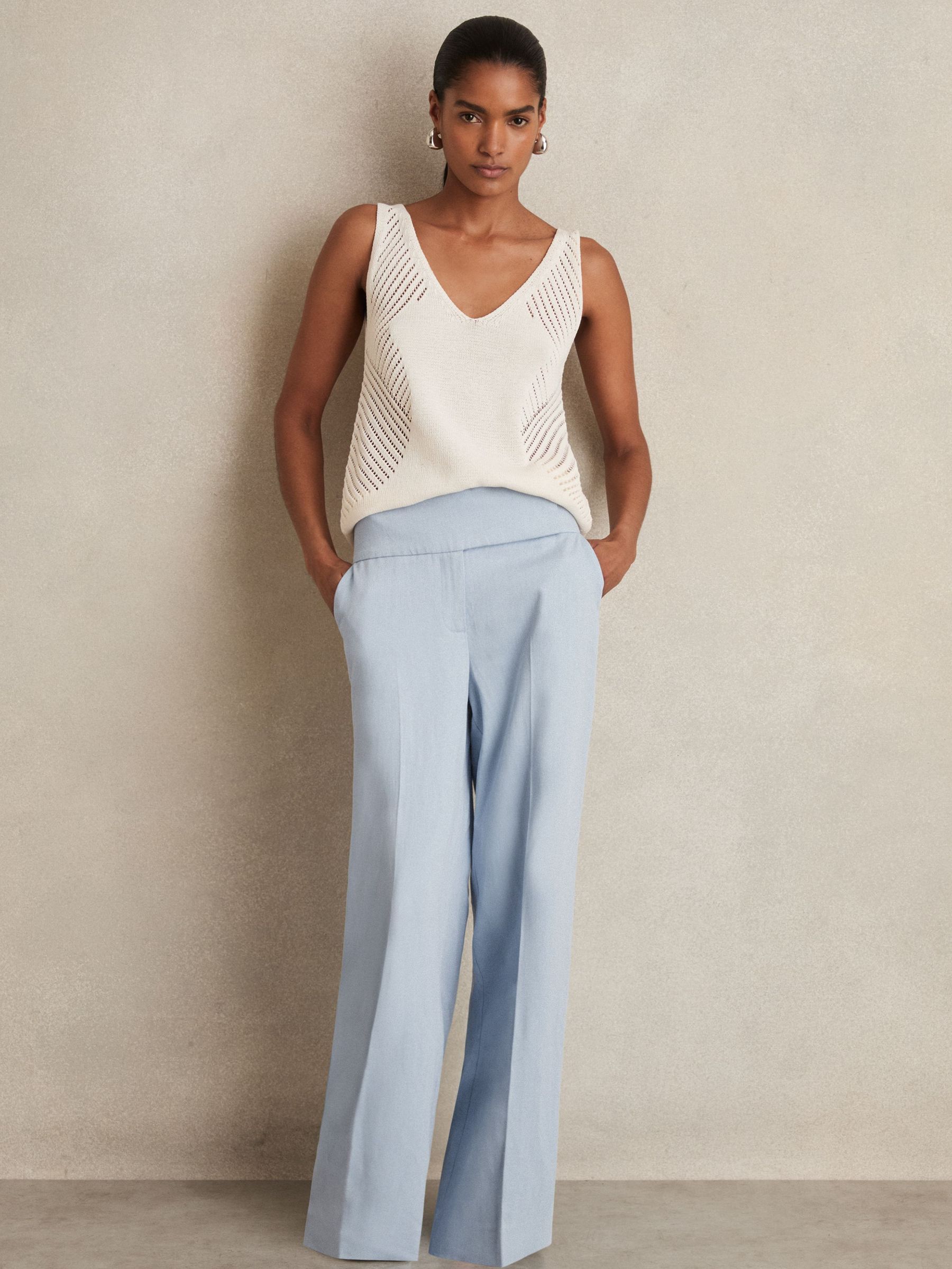 Lyocell-Linen Wide-Leg Trousers in Blue (F91382) | US$245