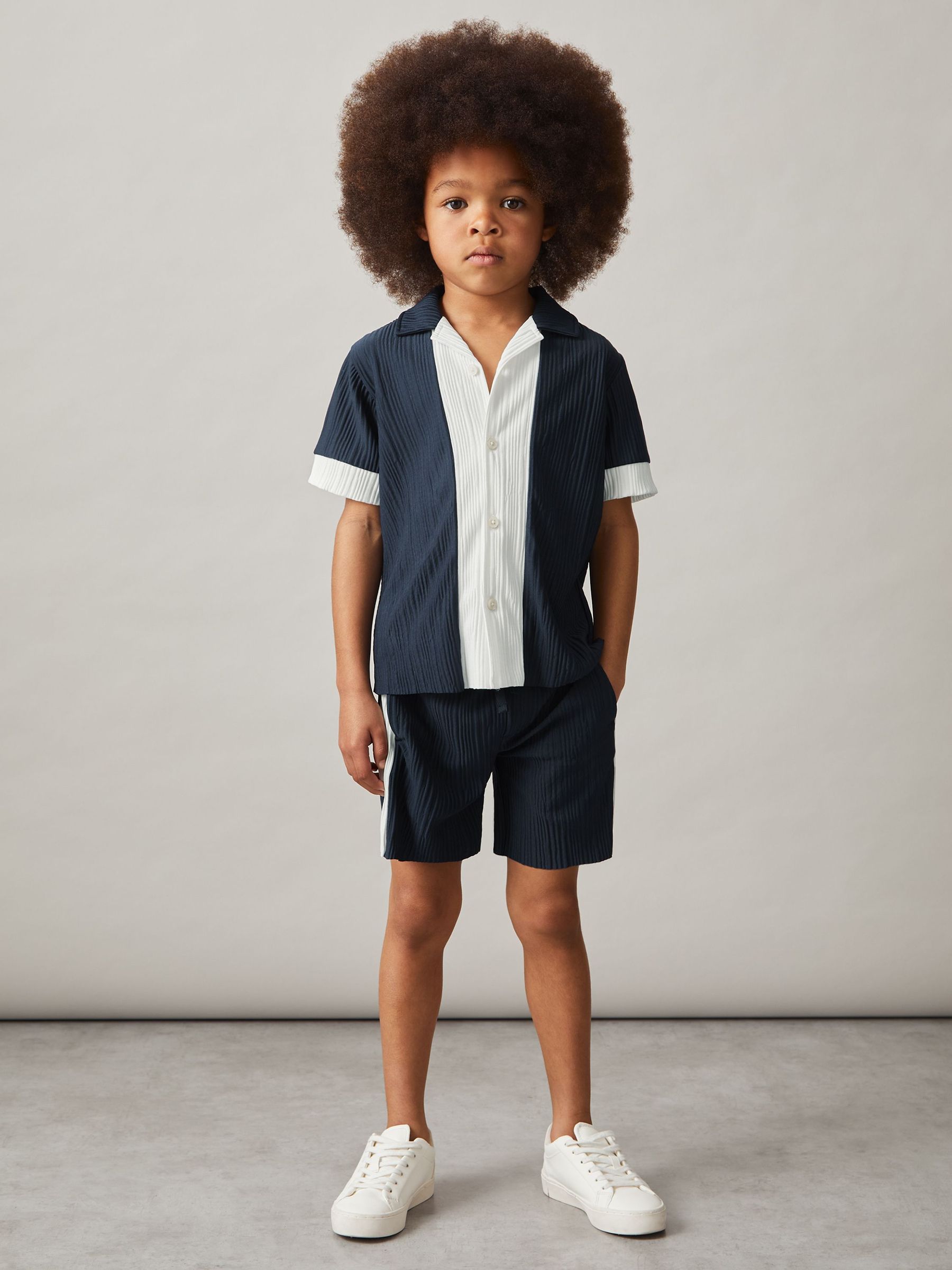 3-9 yrs Plissé Colour-Block Shorts in Navy/White (F93798) | €40