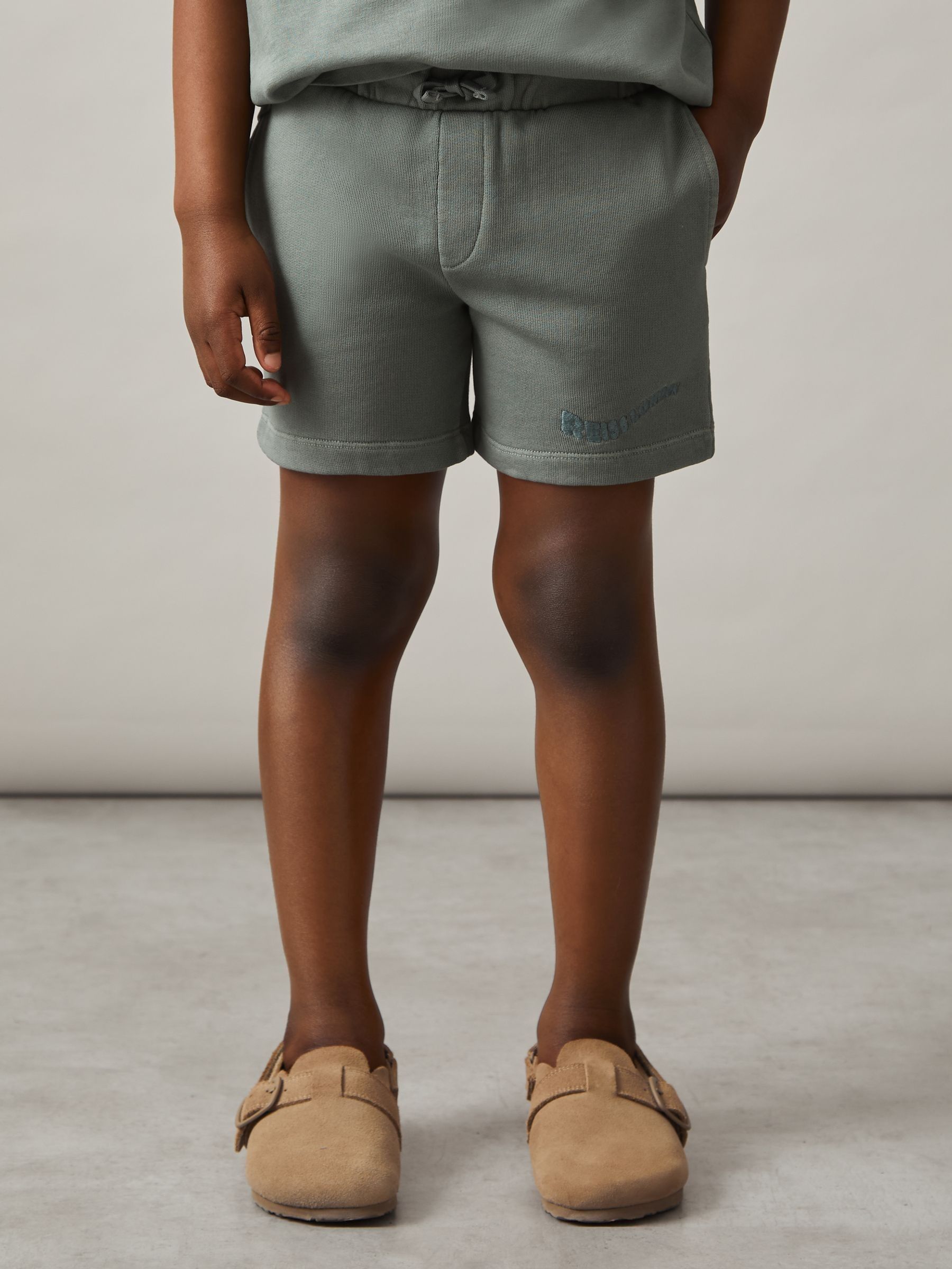 9-13 yrs Cotton Brand-Embroidered Shorts in Washed Sage (F93800) | €45