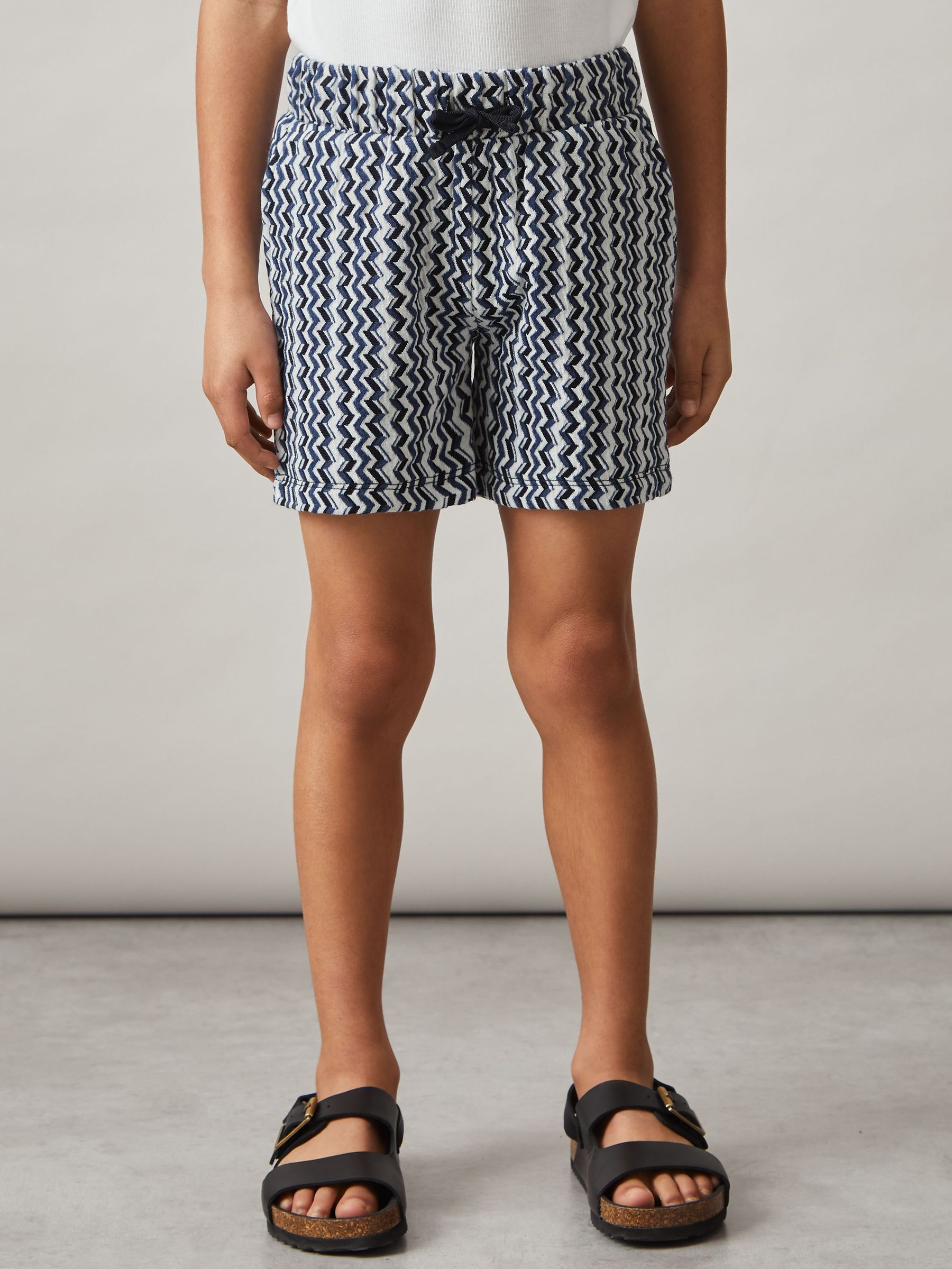 9-13 yrs Zig-Zag Knit Drawstring Shorts in Blue (F93801) | US$55