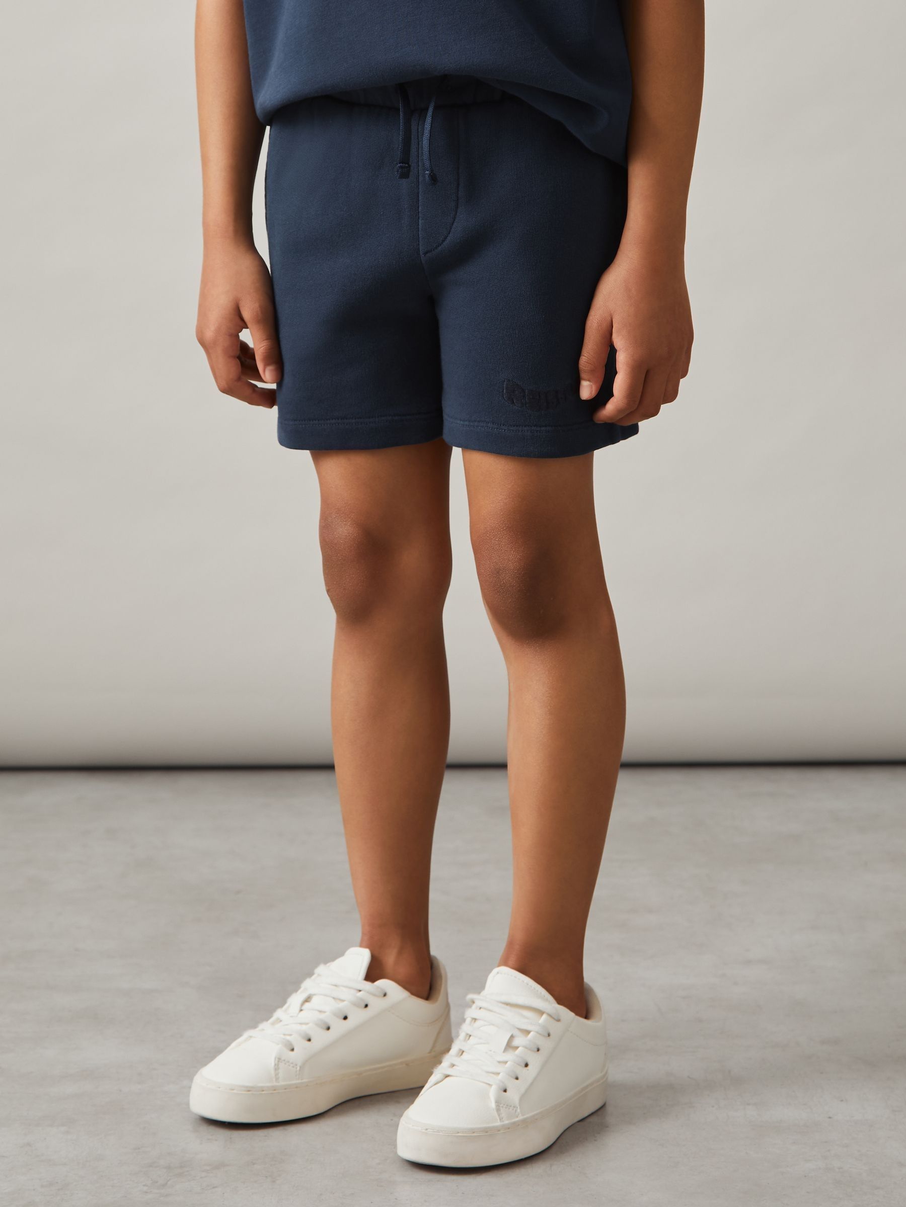 9-13 yrs Cotton Brand-Embroidered Shorts in Washed Navy (F93806) | US$55