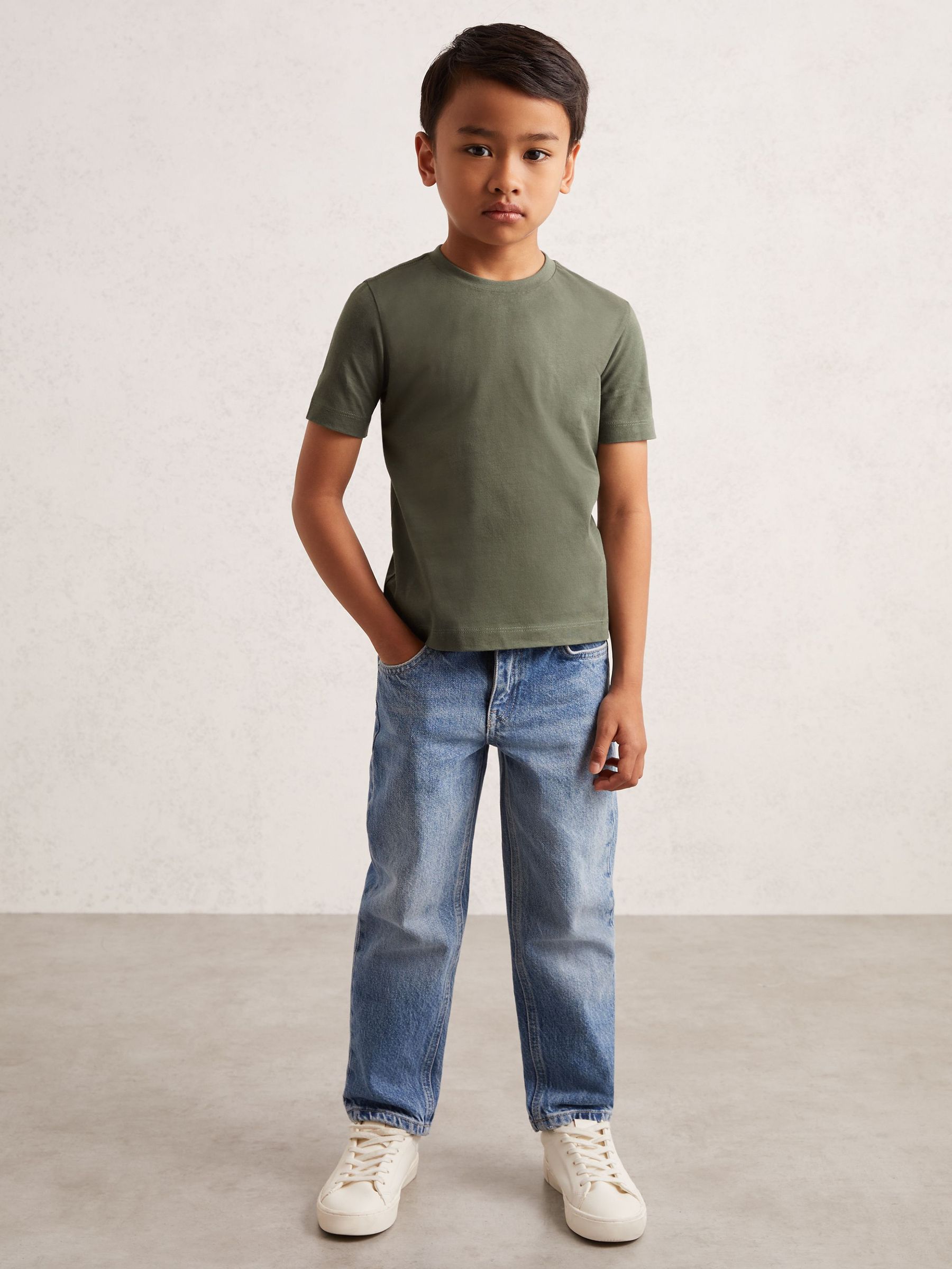 3-9 yrs Cotton-Blend Jersey Crew-Neck T-Shirt in Dark Sage (F93810) | US$15
