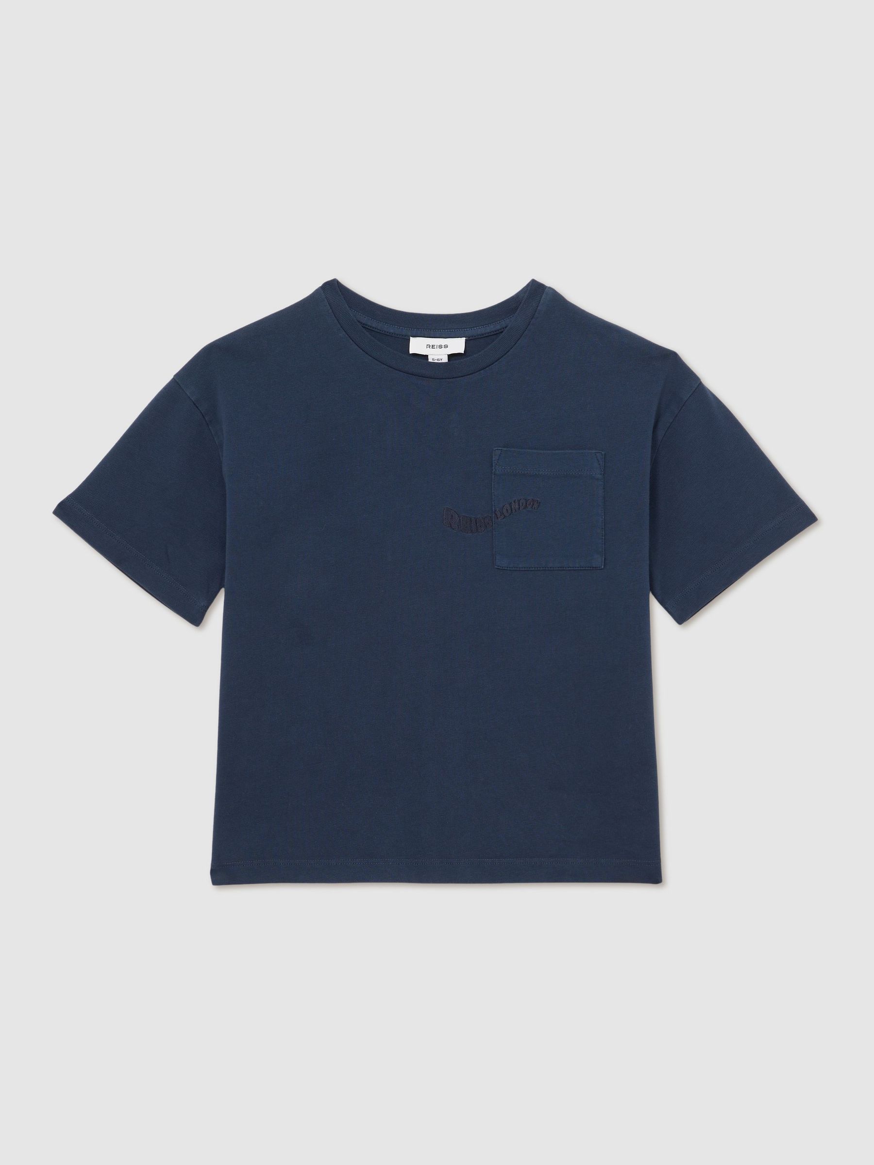 13-14 yrs Cotton Palm-Embroidery Oversize T-Shirt in Washed Navy (F93811) | €28