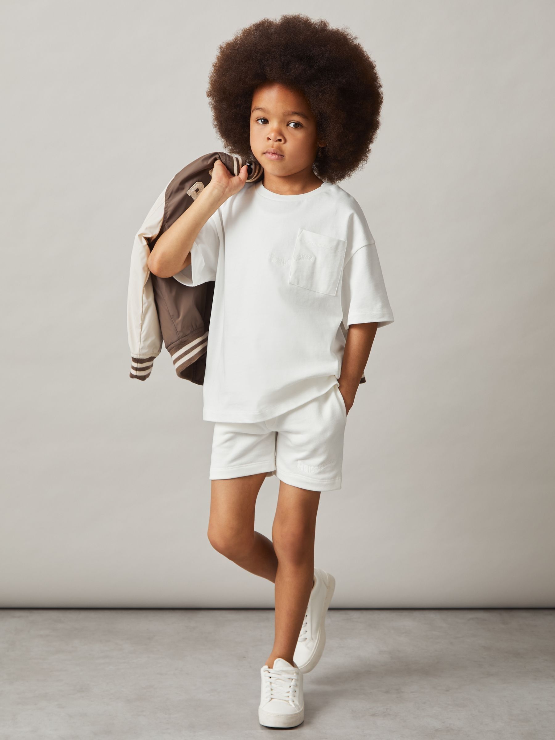 3-9 yrs Cotton Brand-Embroidered Shorts in Off White (F93814) | €40