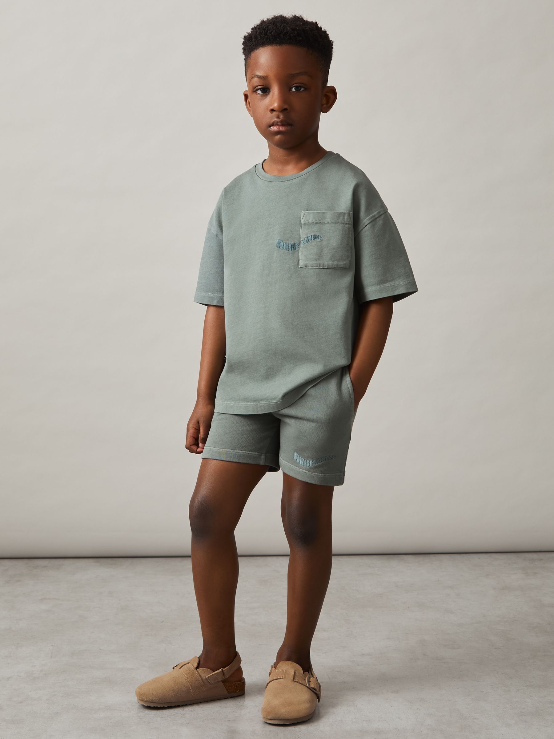 Cotton Palm-Embroidery Oversize T-Shirt in Washed Sage (F93815) | CA$40