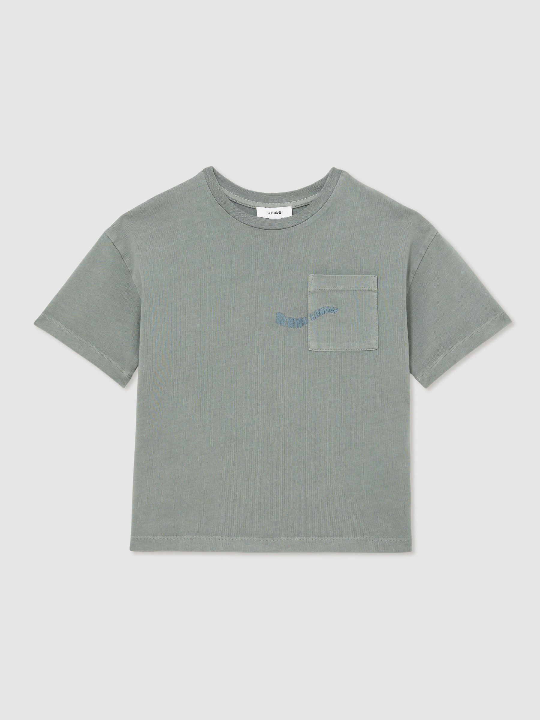 13-14 yrs Cotton Palm-Embroidery Oversize T-Shirt in Washed Sage (F93820) | US$45