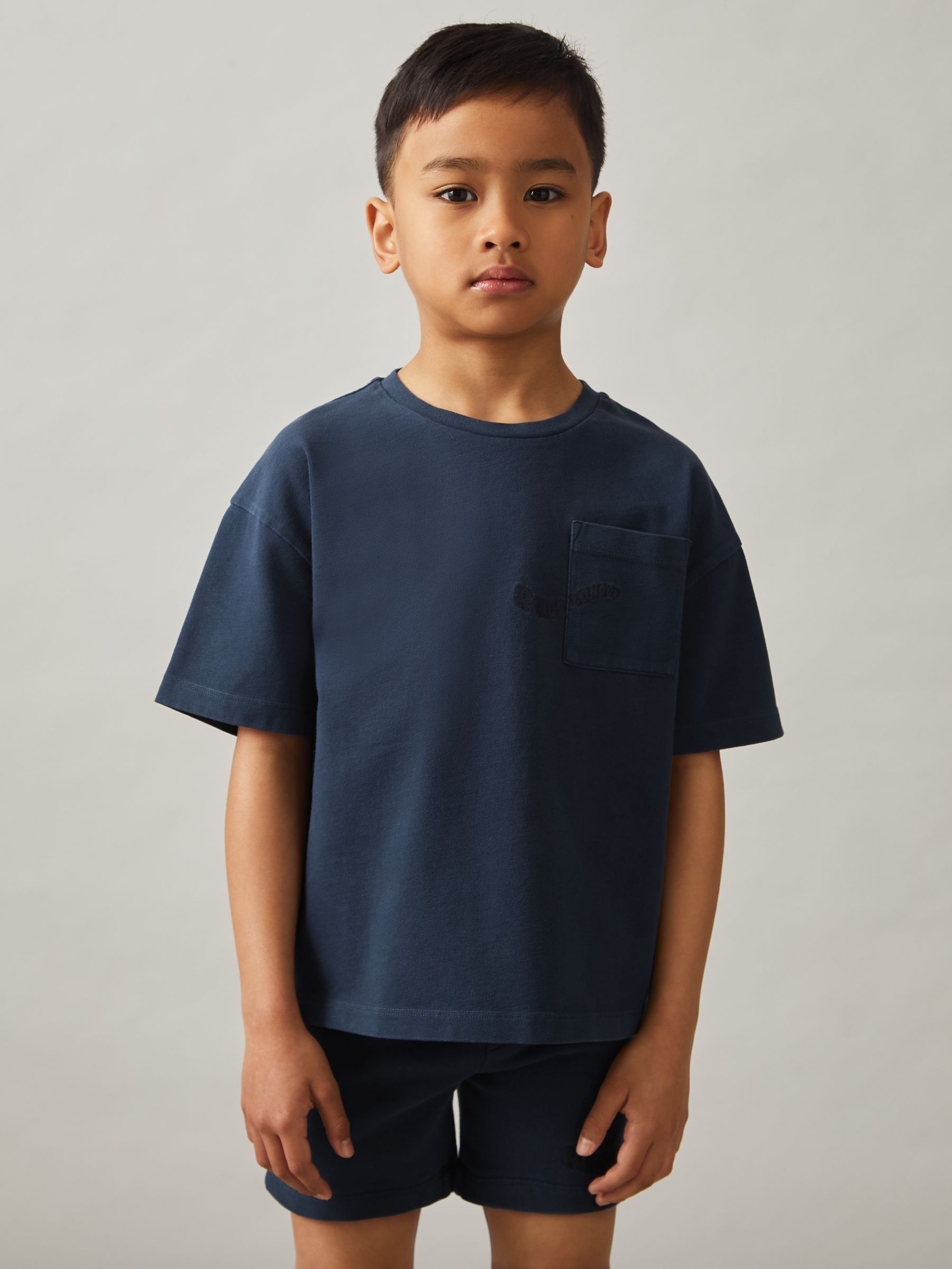 Cotton Palm-Embroidery Oversize T-Shirt in Washed Navy (F93823) | €35