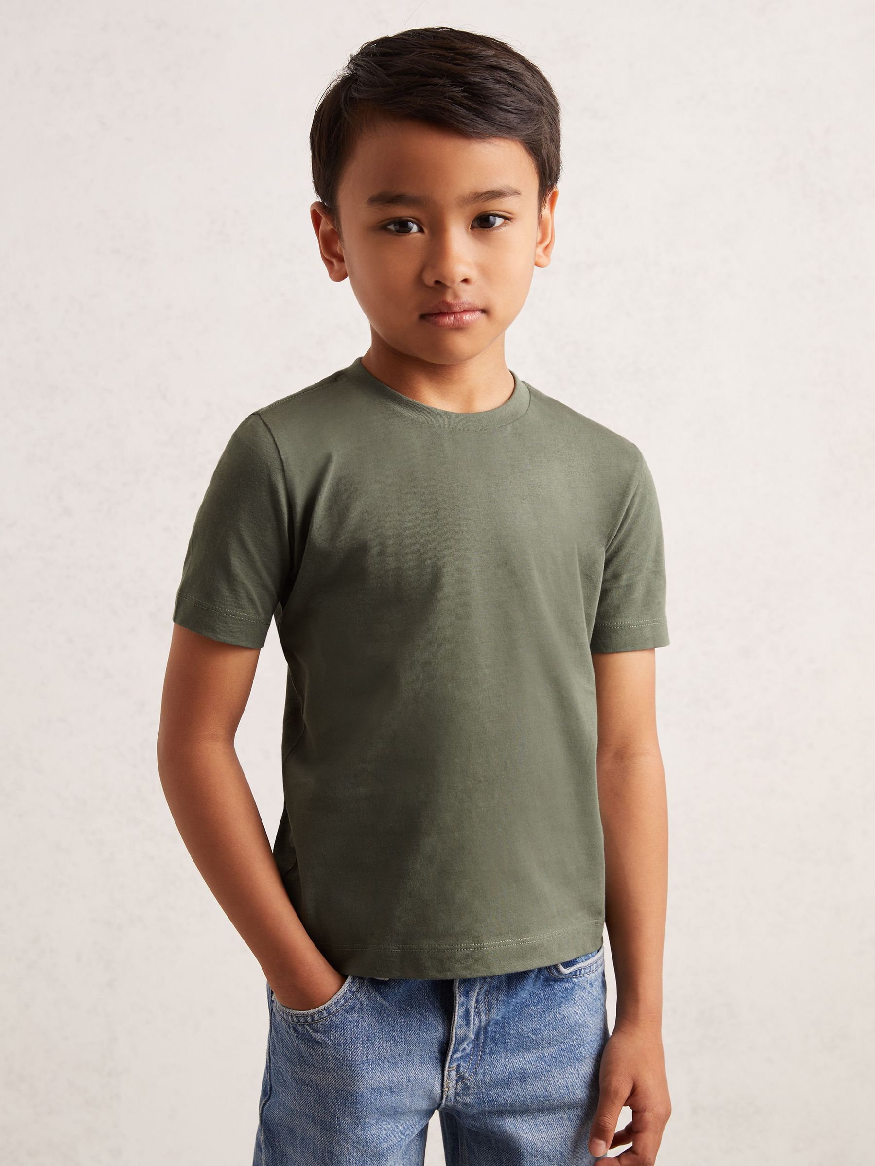9-13 yrs Cotton-Blend Jersey Crew-Neck T-Shirt in Dark Sage (F93832) | US$20