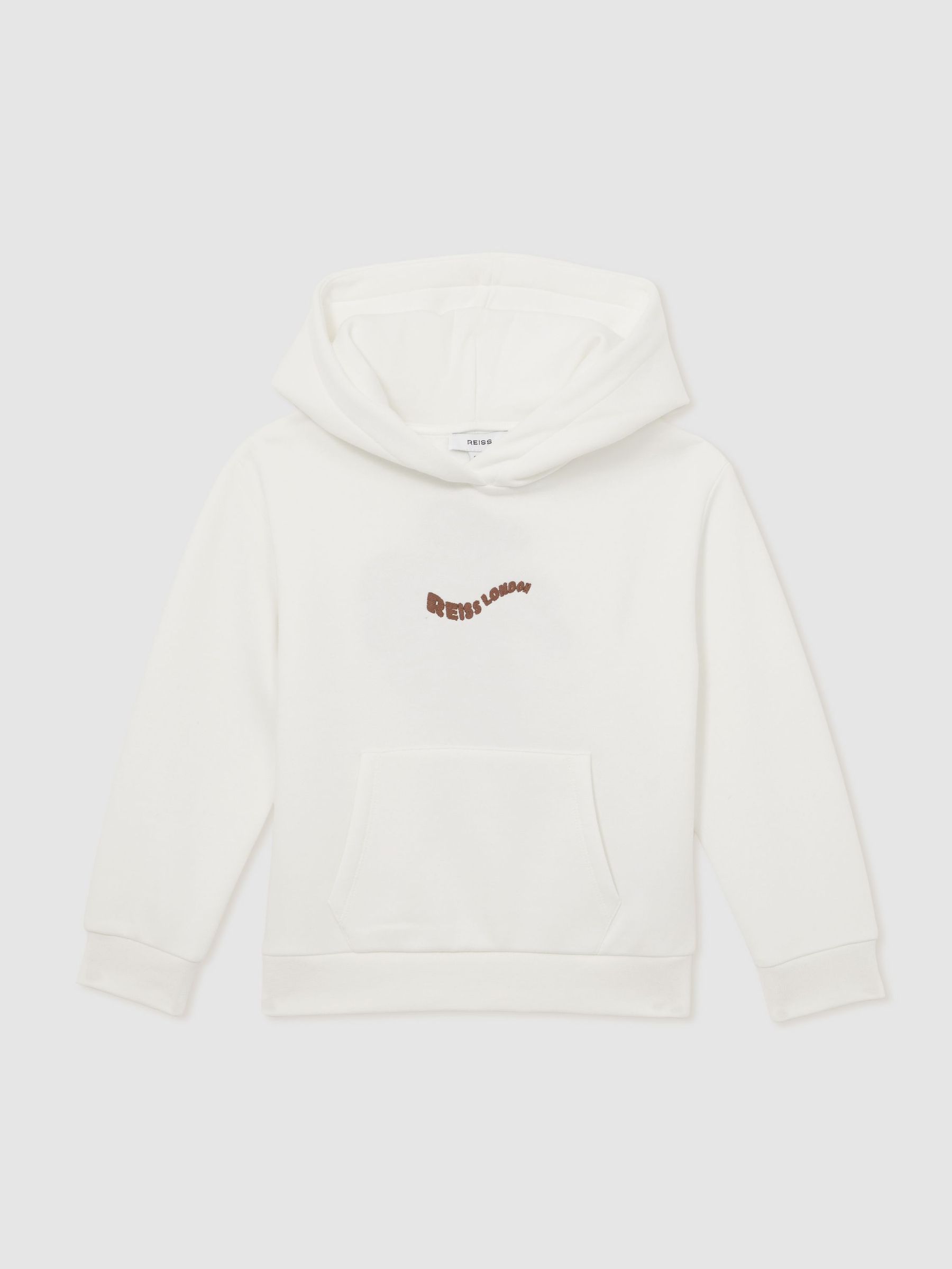 Cotton-Blend Palm-Embroidered Hoodie in Off White (F93834) | US$70