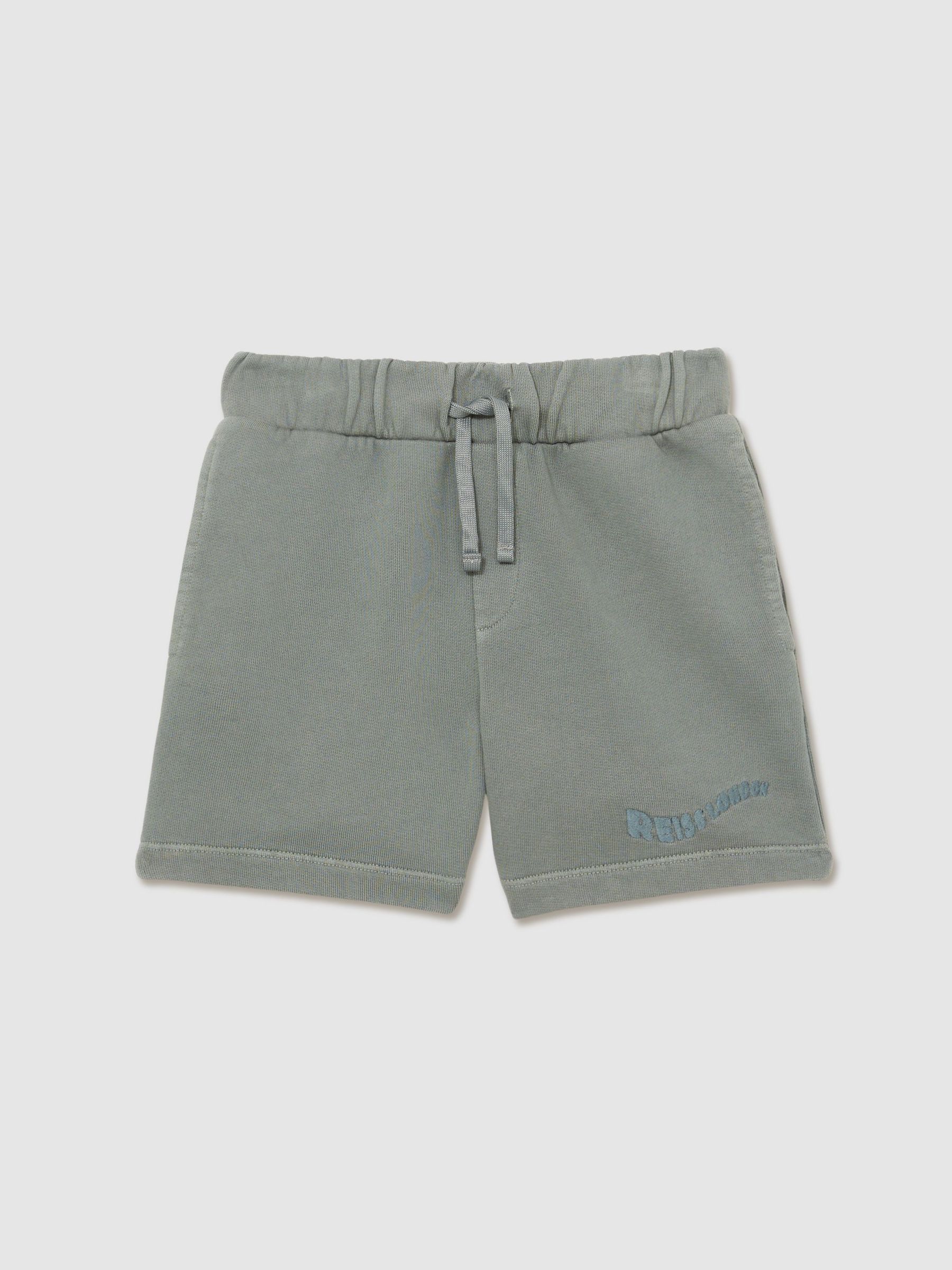 Cotton Brand-Embroidered Shorts in Washed Sage (F93837) | CA$65