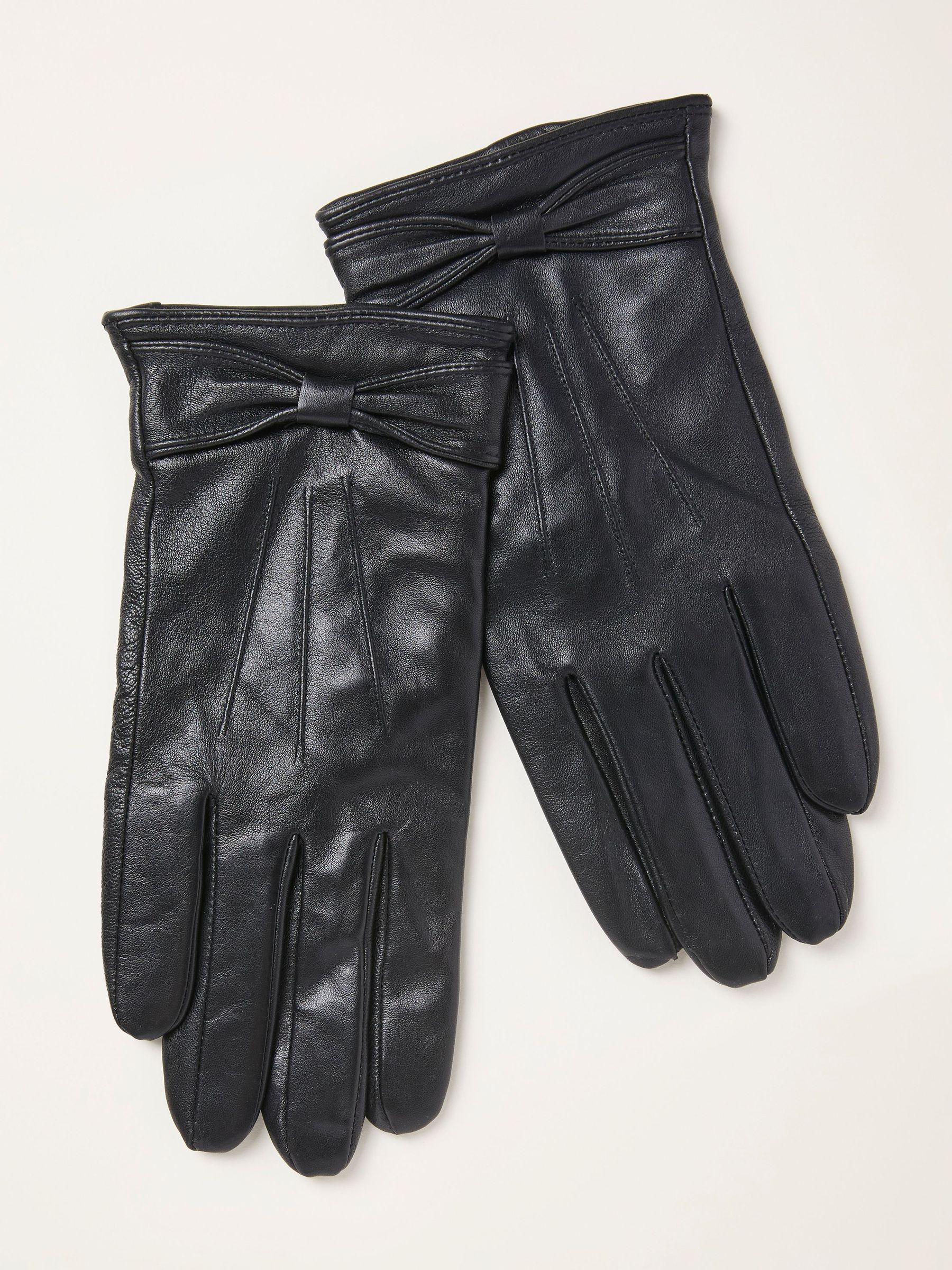 Black Leather Bow Gloves (F94695) | $68
