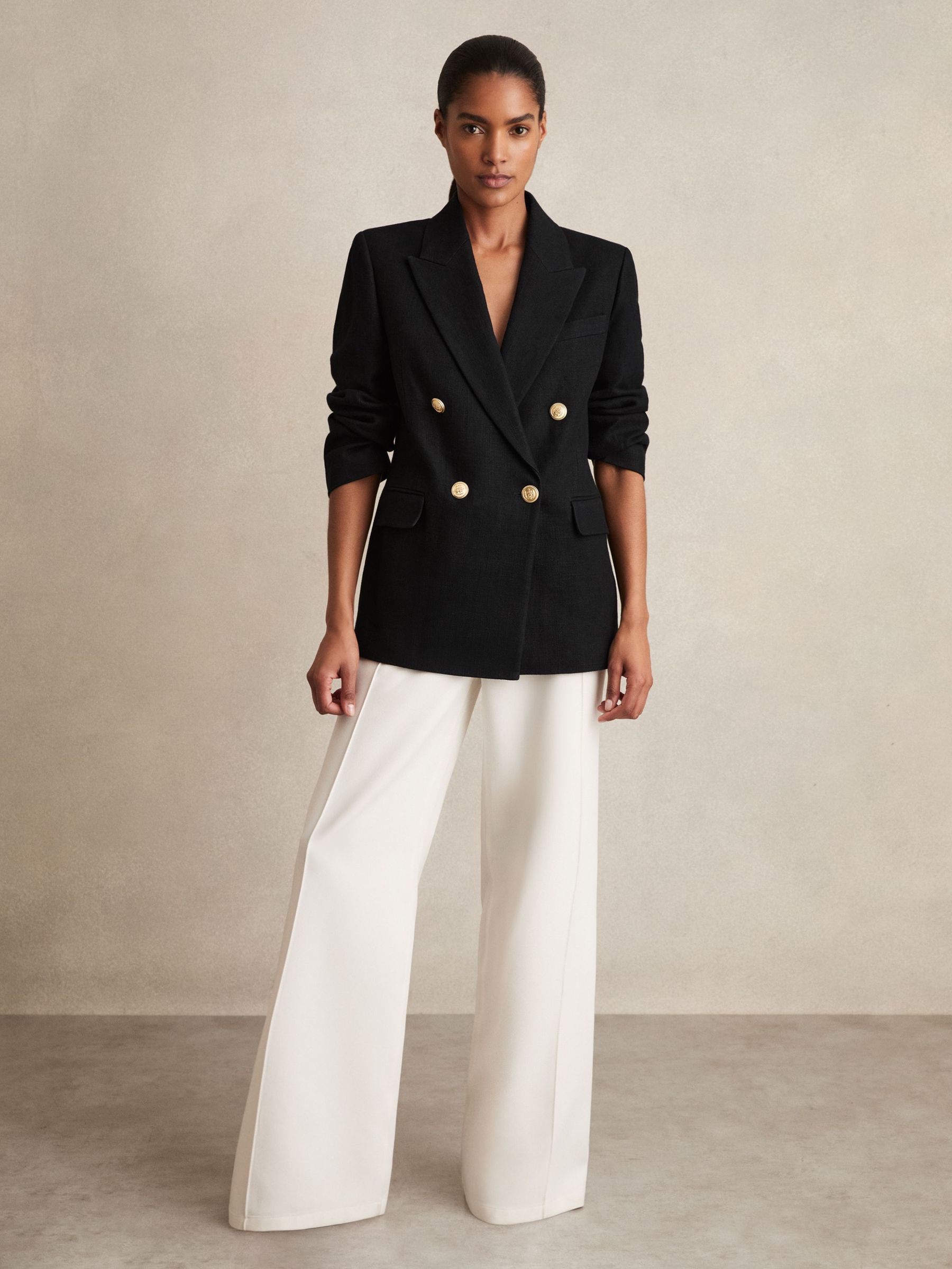 Oversized Double-Breasted Blazer Linen-Blend in Black (F96455) | €425