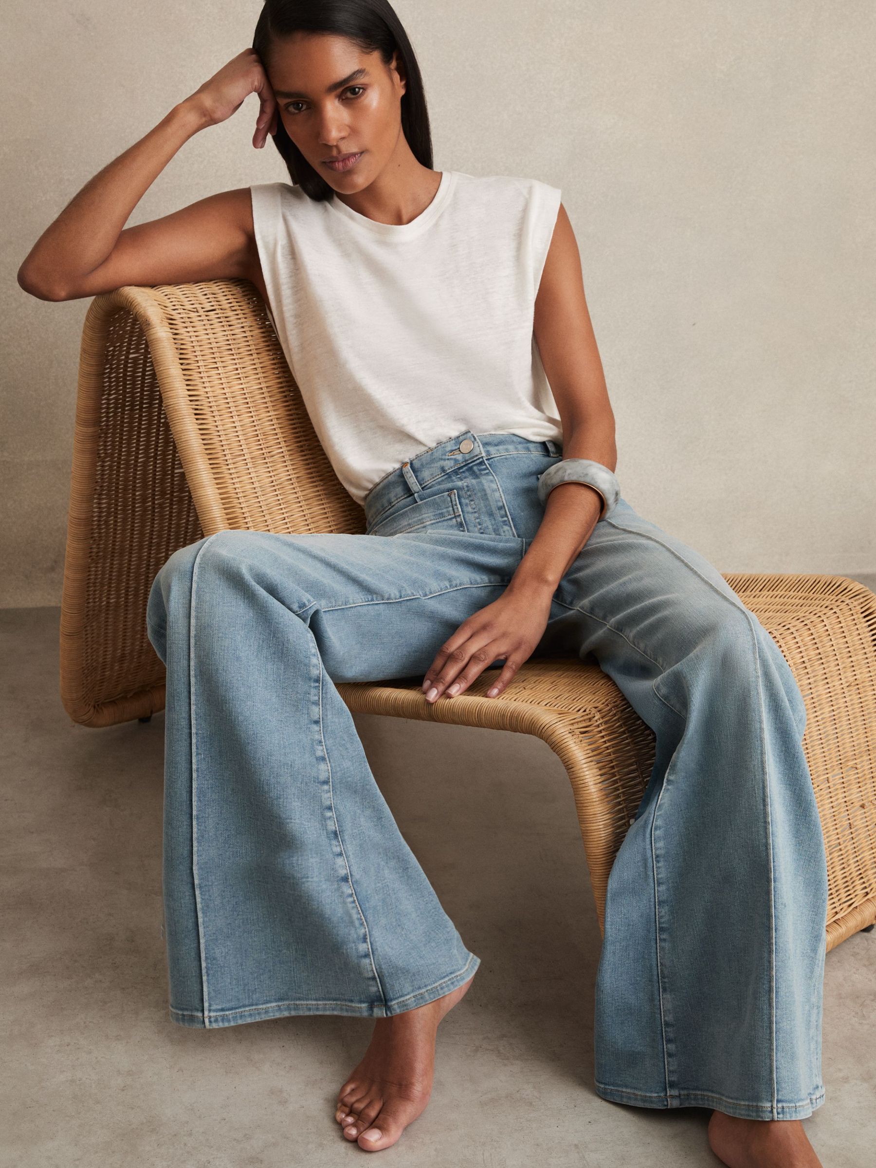 Petite Patch Pocket Flared Jeans in Light Blue (F96648) | €225