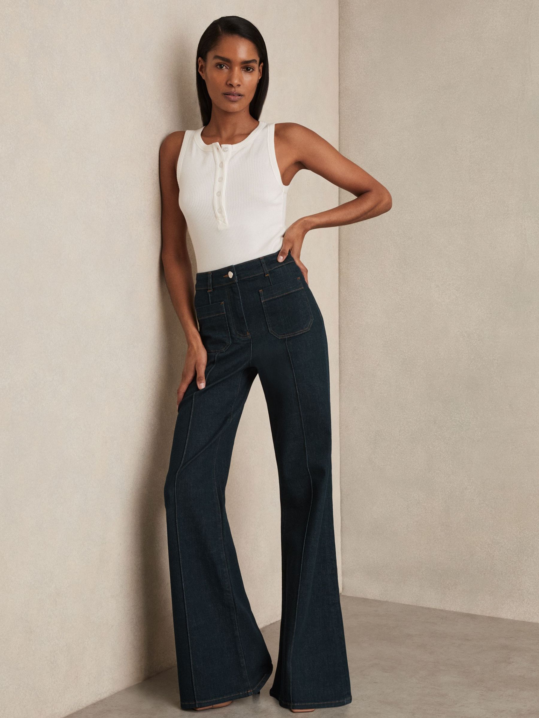 Patch Pocket Flared Jeans in Dark Blue (F96662) | €225