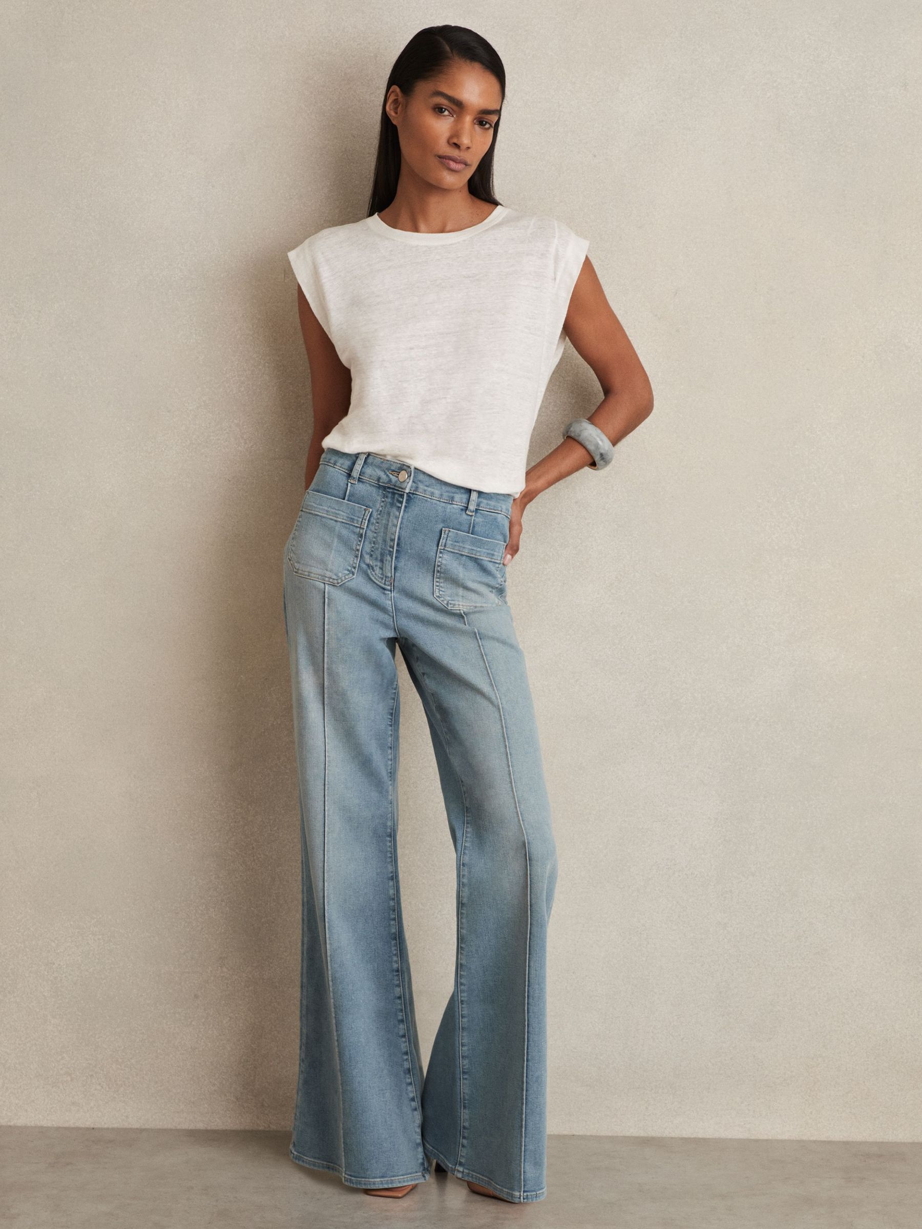 Patch Pocket Flared Jeans in Light Blue (F96663) | €225
