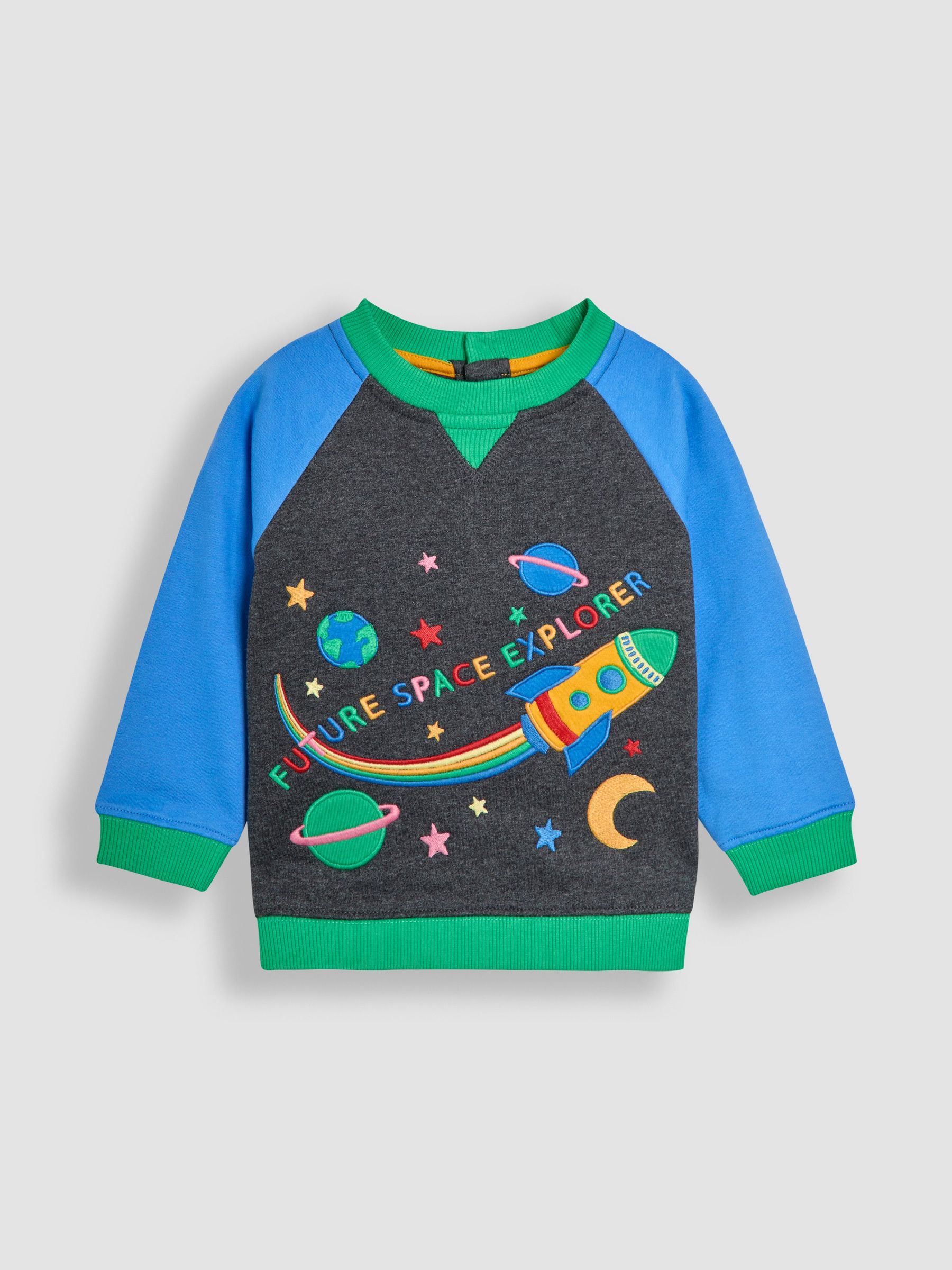 Charcoal Grey Rocket Appliqué Drop Shoulder Sweatshirt (F96709) | $43 - $48