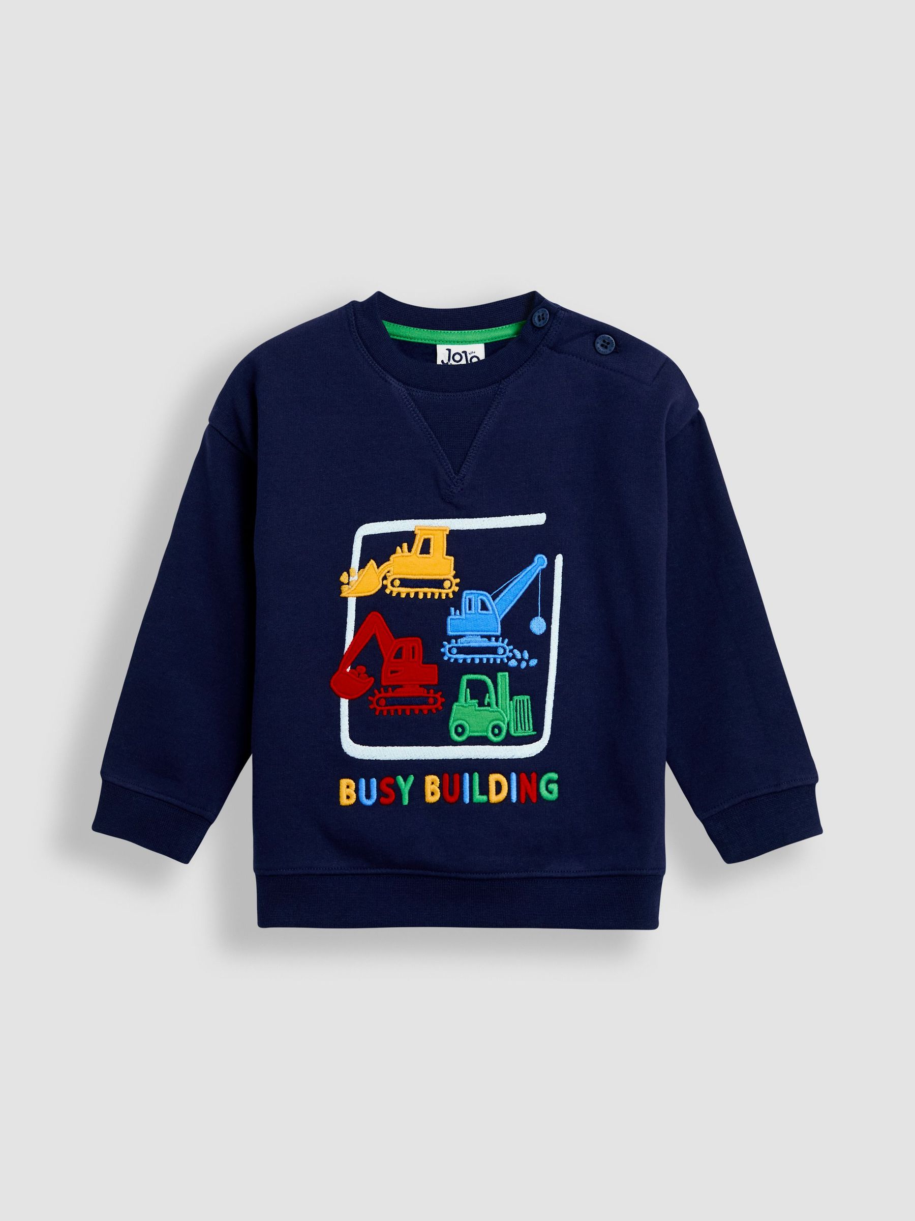 Navy Blue Construction Appliqué Drop Shoulder Sweatshirt (F96711) | $43 - $48