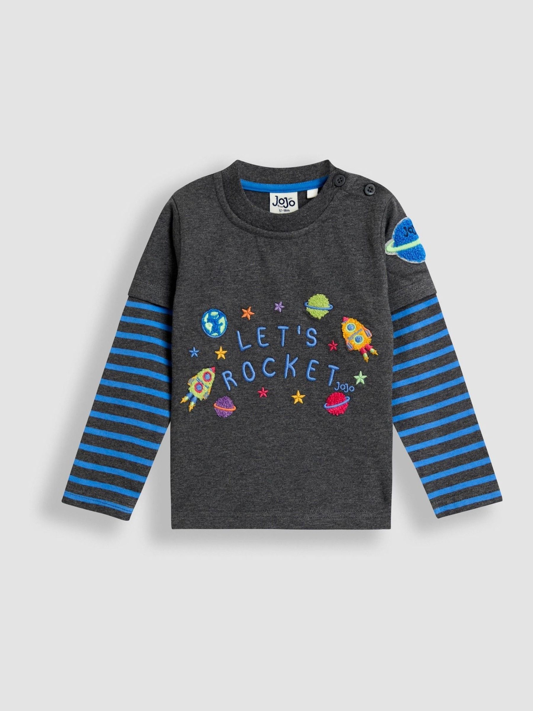 Charcoal Grey Rocket Mock Sleeve Appliqué Top (F96746) | $29 - $34