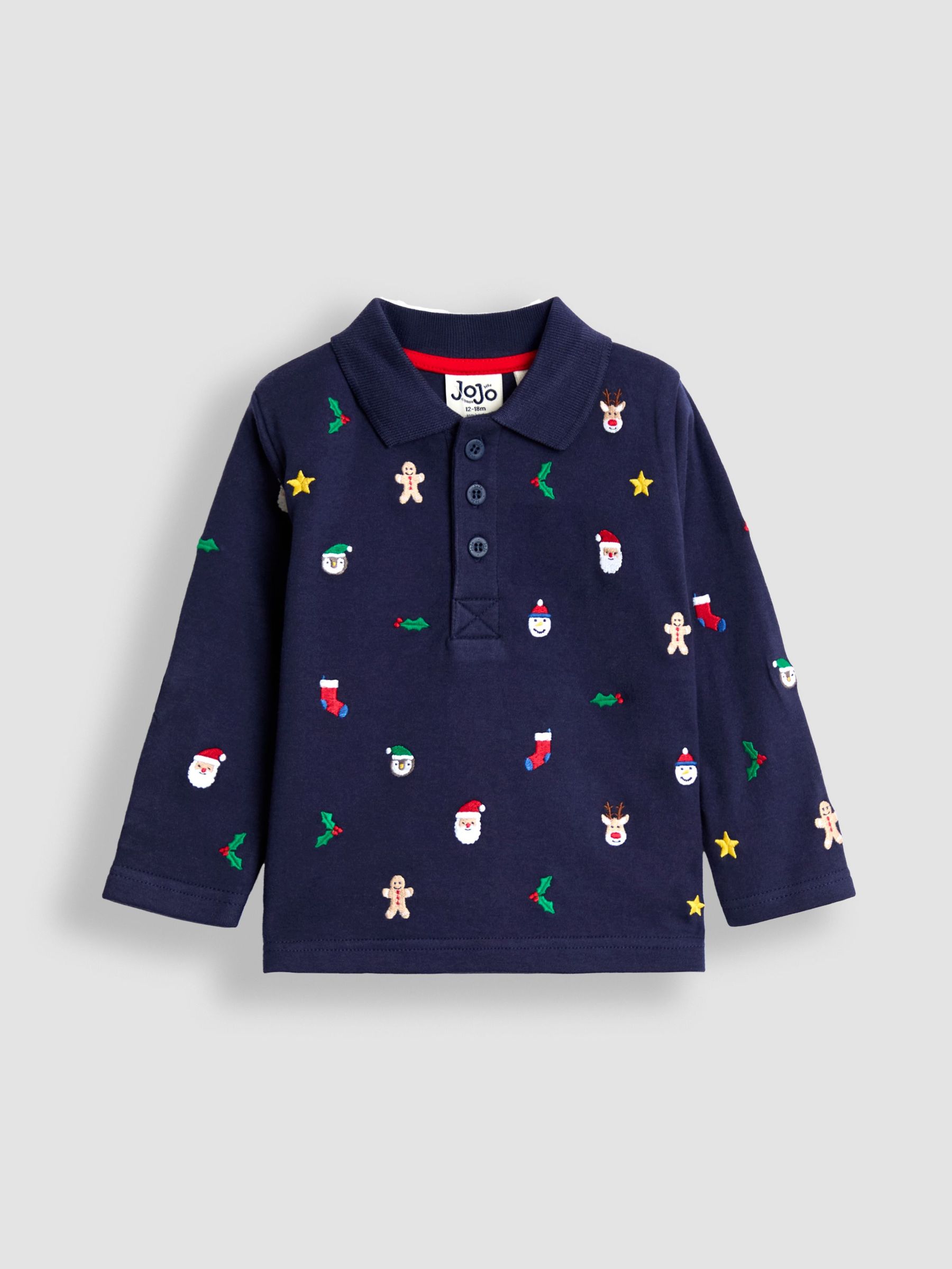 Navy Blue Christmas Embroidered Polo Shirt (F96759) | $31 - $36