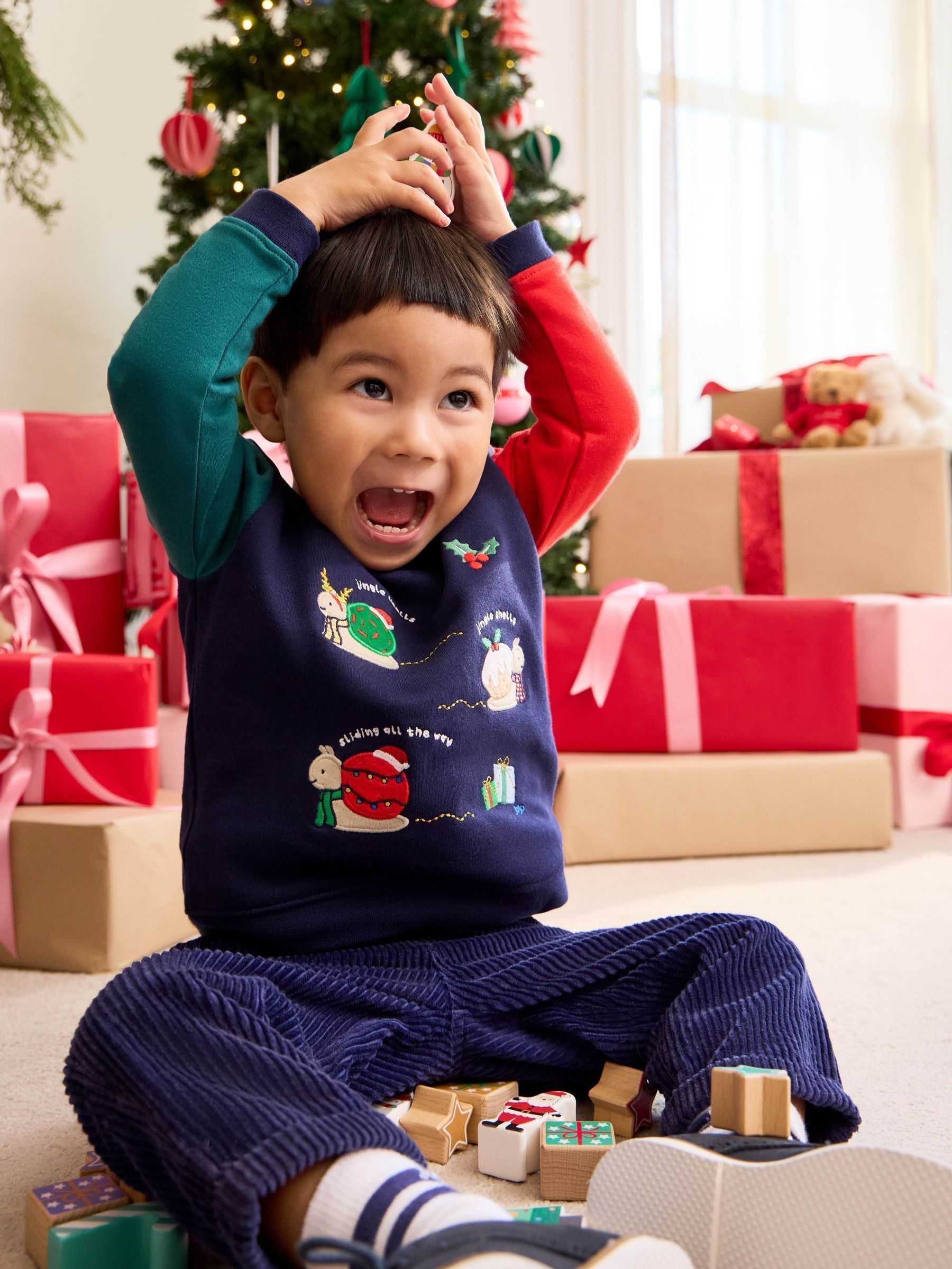 Navy Blue Christmas Snails Appliqué Sweatshirt (F96760) | $43 - $48