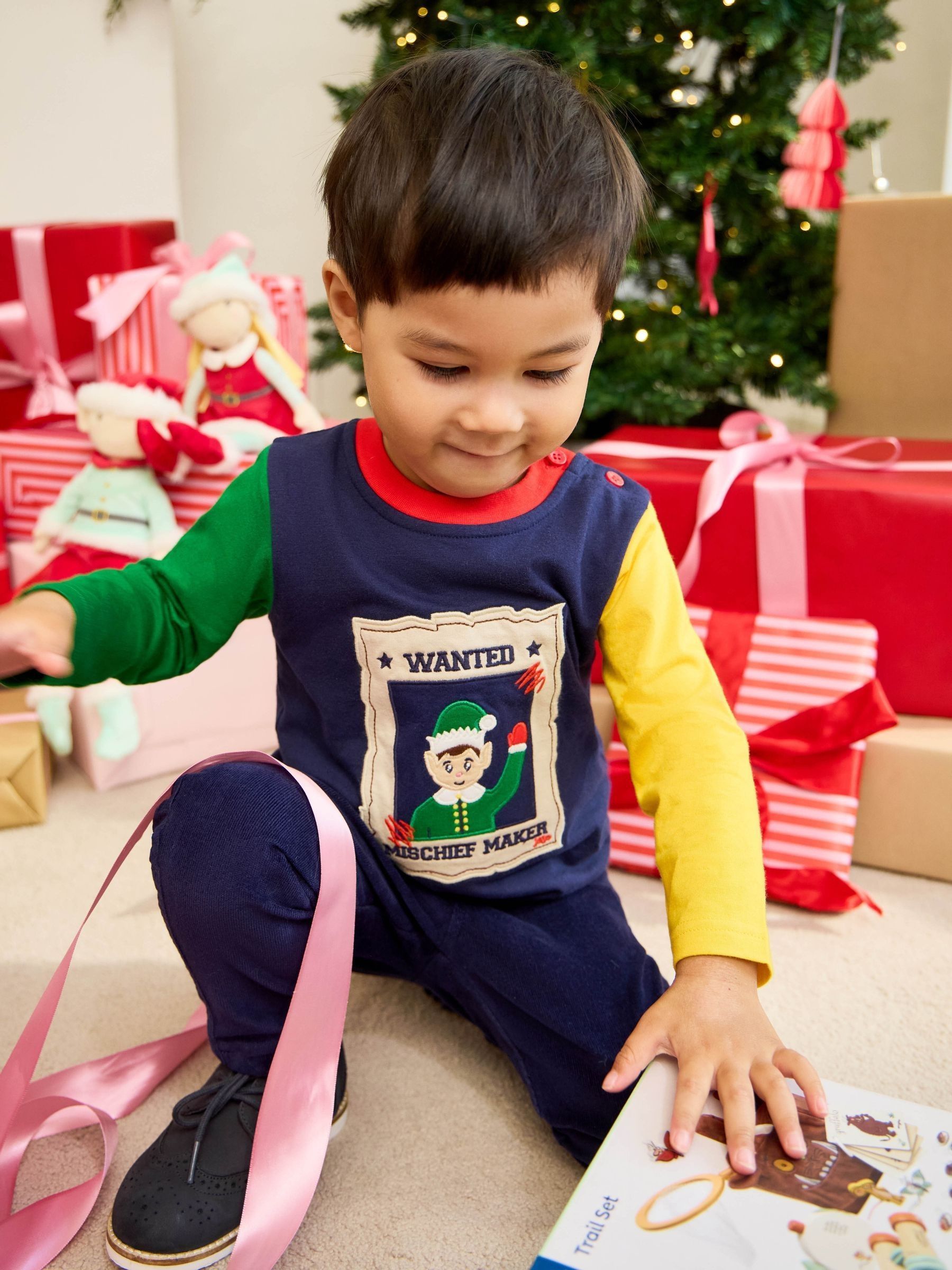 Navy Blue Elf Wanted Christmas Appliqué Top (F96786) | $29 - $33