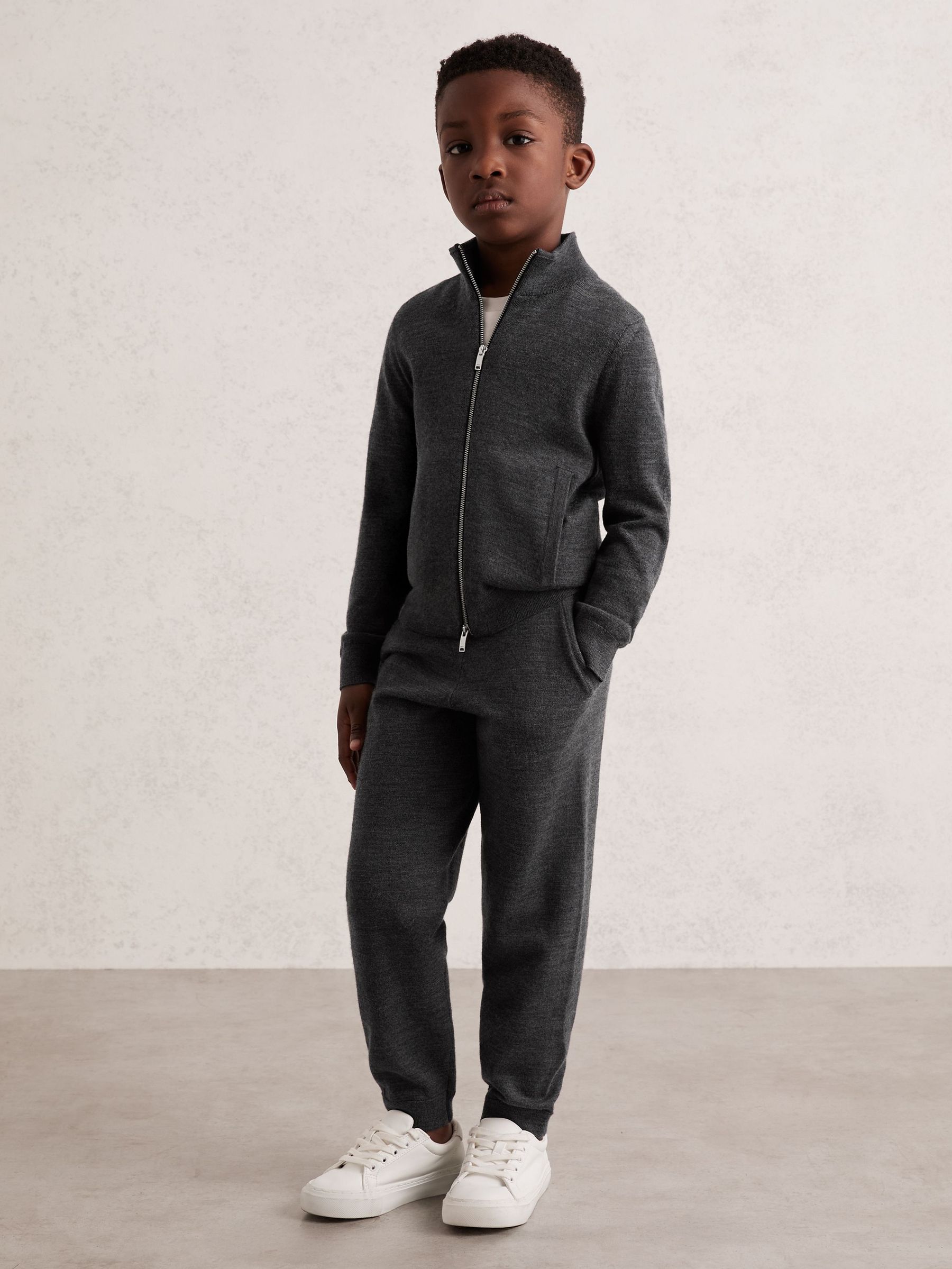 Merino Wool-Blend Zip-Through Cardigan in Derby Grey Melange (F97673) | €55