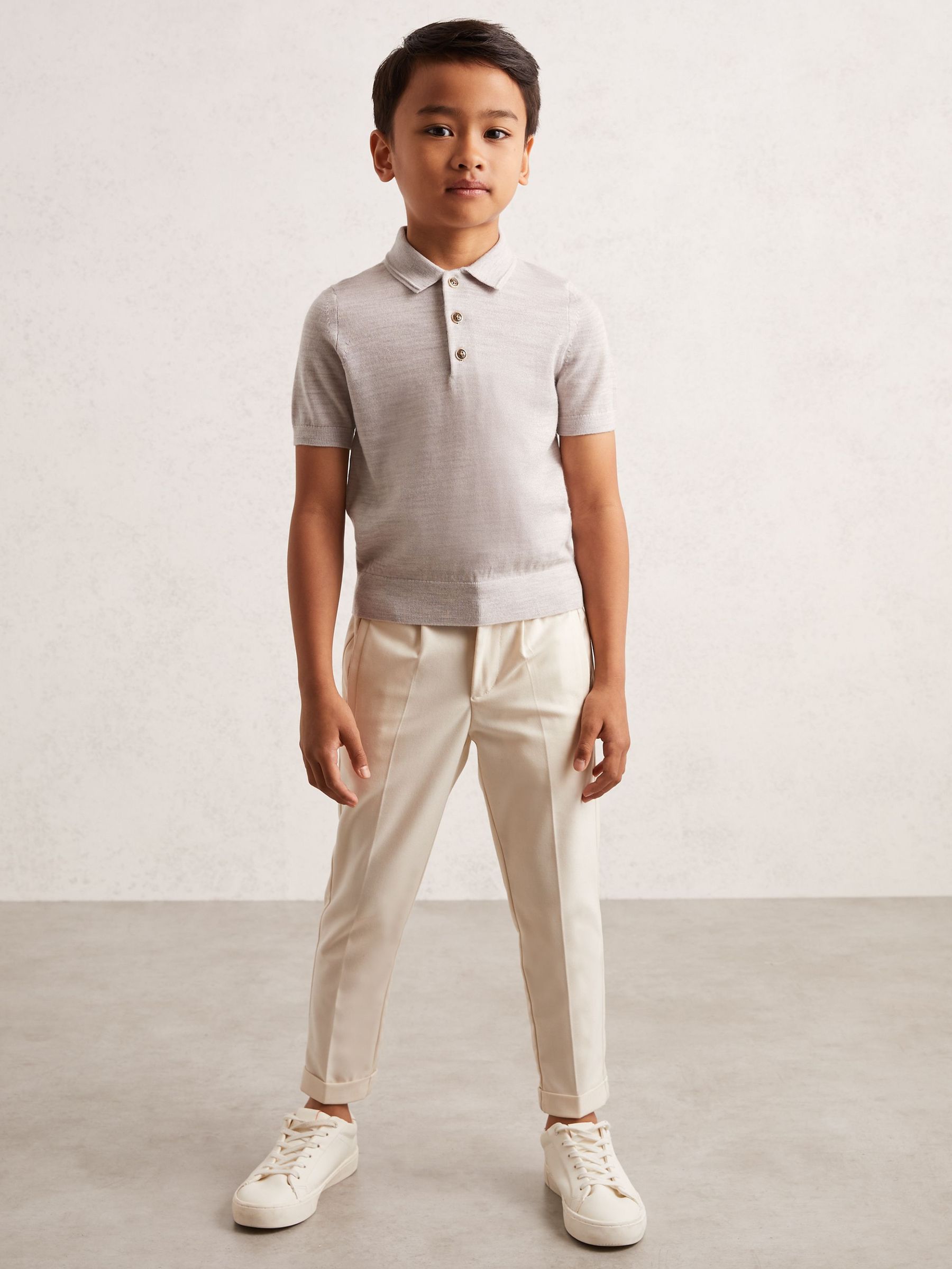 Merino Wool Short Sleeve Polo Shirt in Wicker Melange (F97683) | US$50
