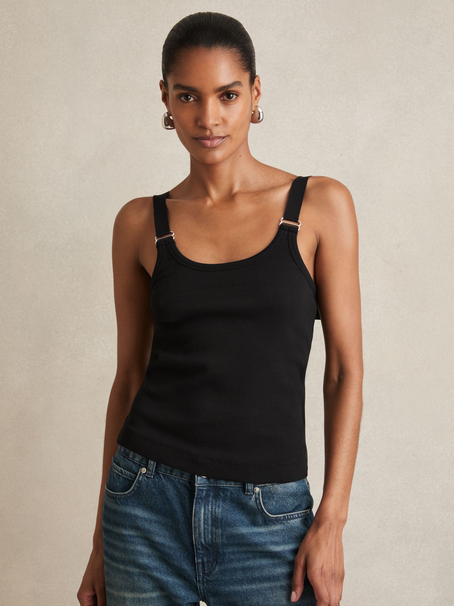 Stretch-Cotton D-Ring Strap Vest in Black (F97695) | €55