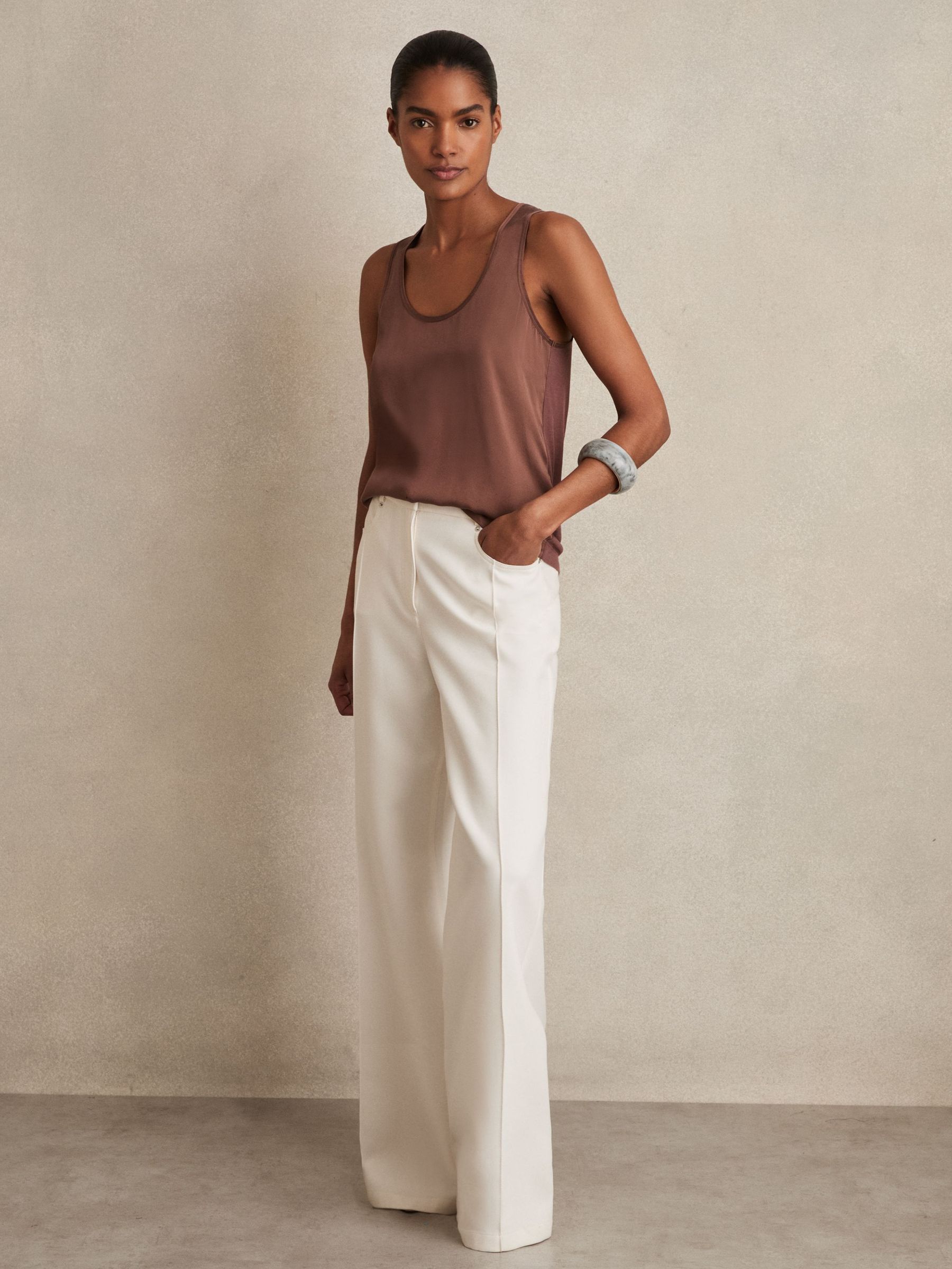 Silk-Front Cami Top in Mocha Brown (F97699) | US$145