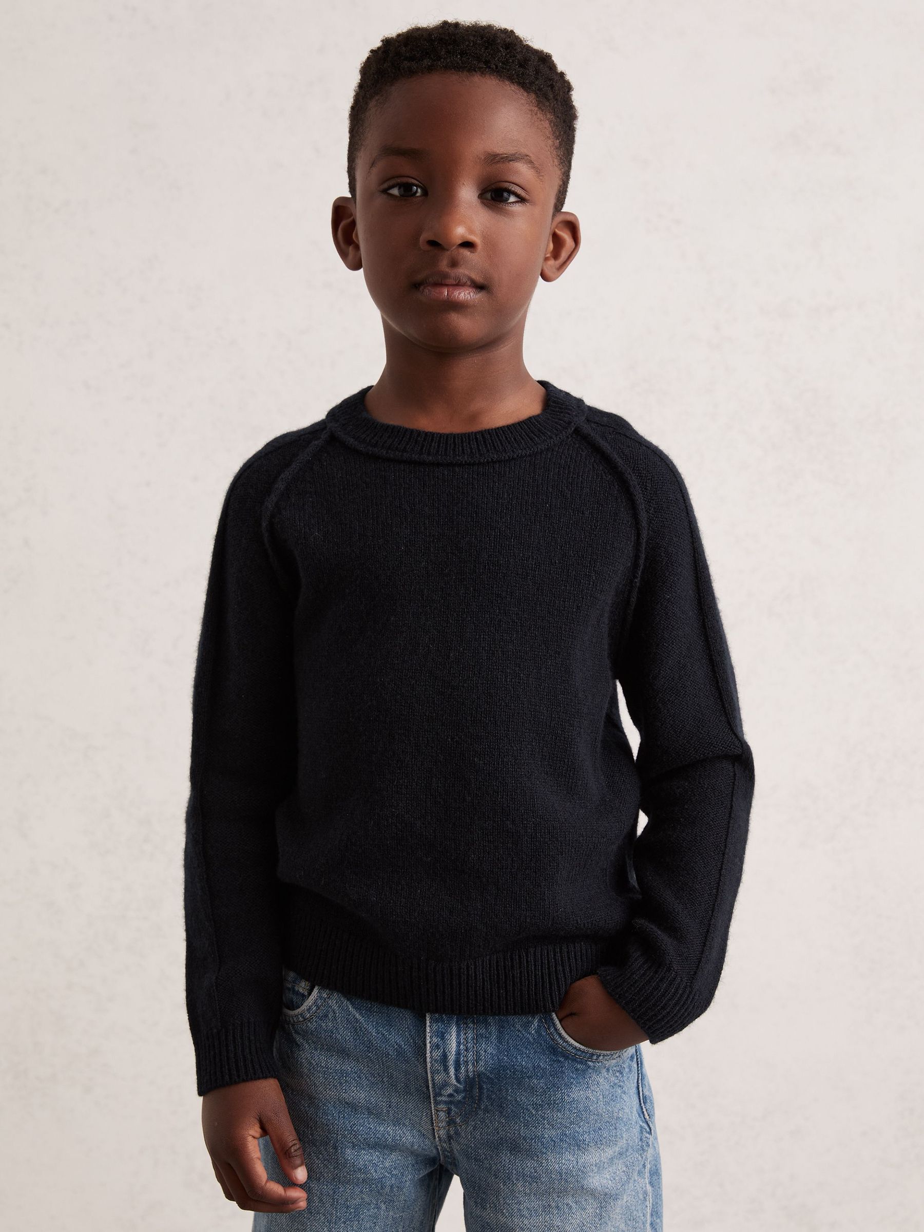 3-9 yrs Wool-Cashmere Reverse-Seam Jumper in Navy (F97702) | 210 QAR