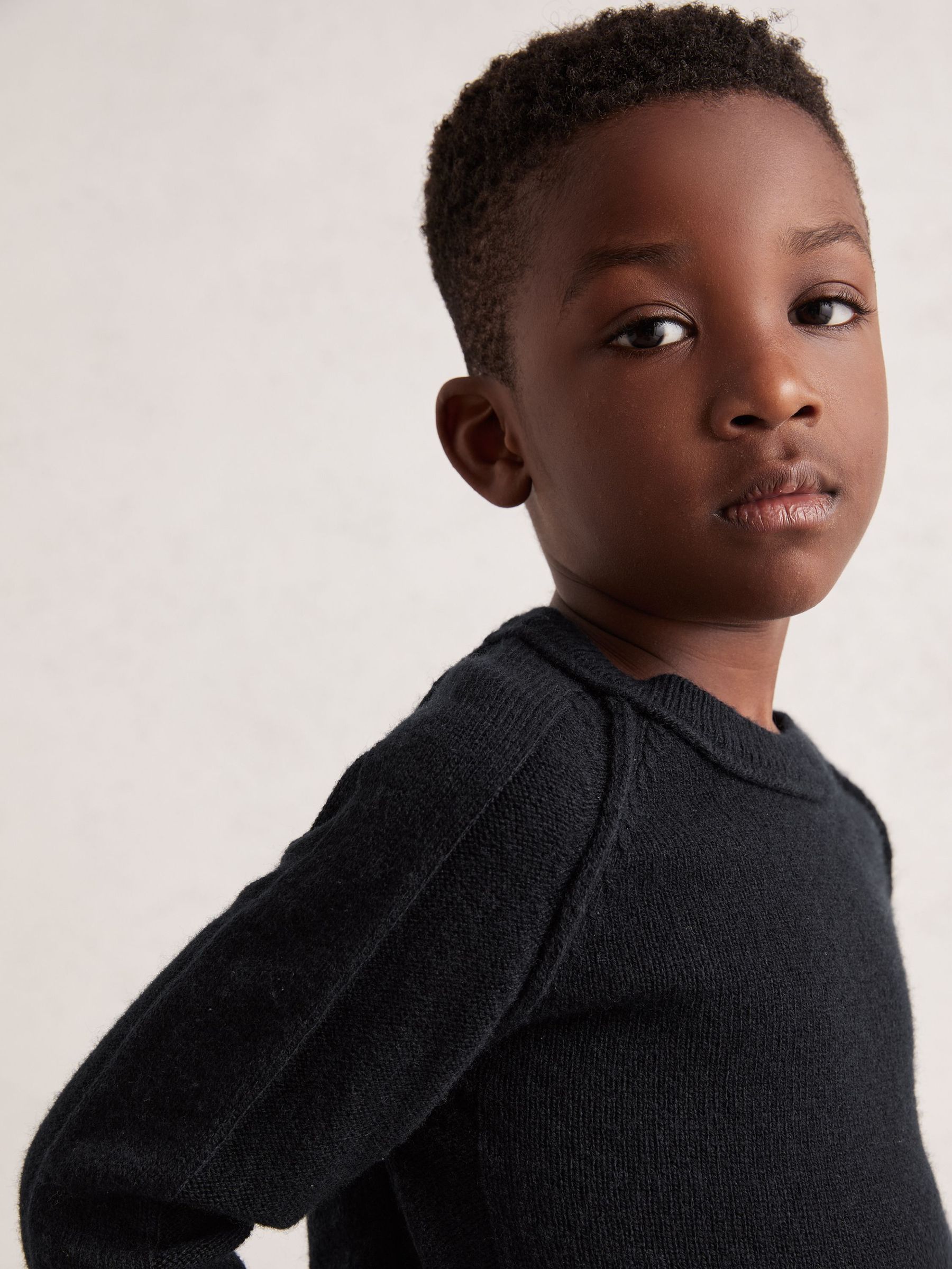 9-13 yrs Wool-Cashmere Reverse-Seam Jumper in Navy (F97710) | $80