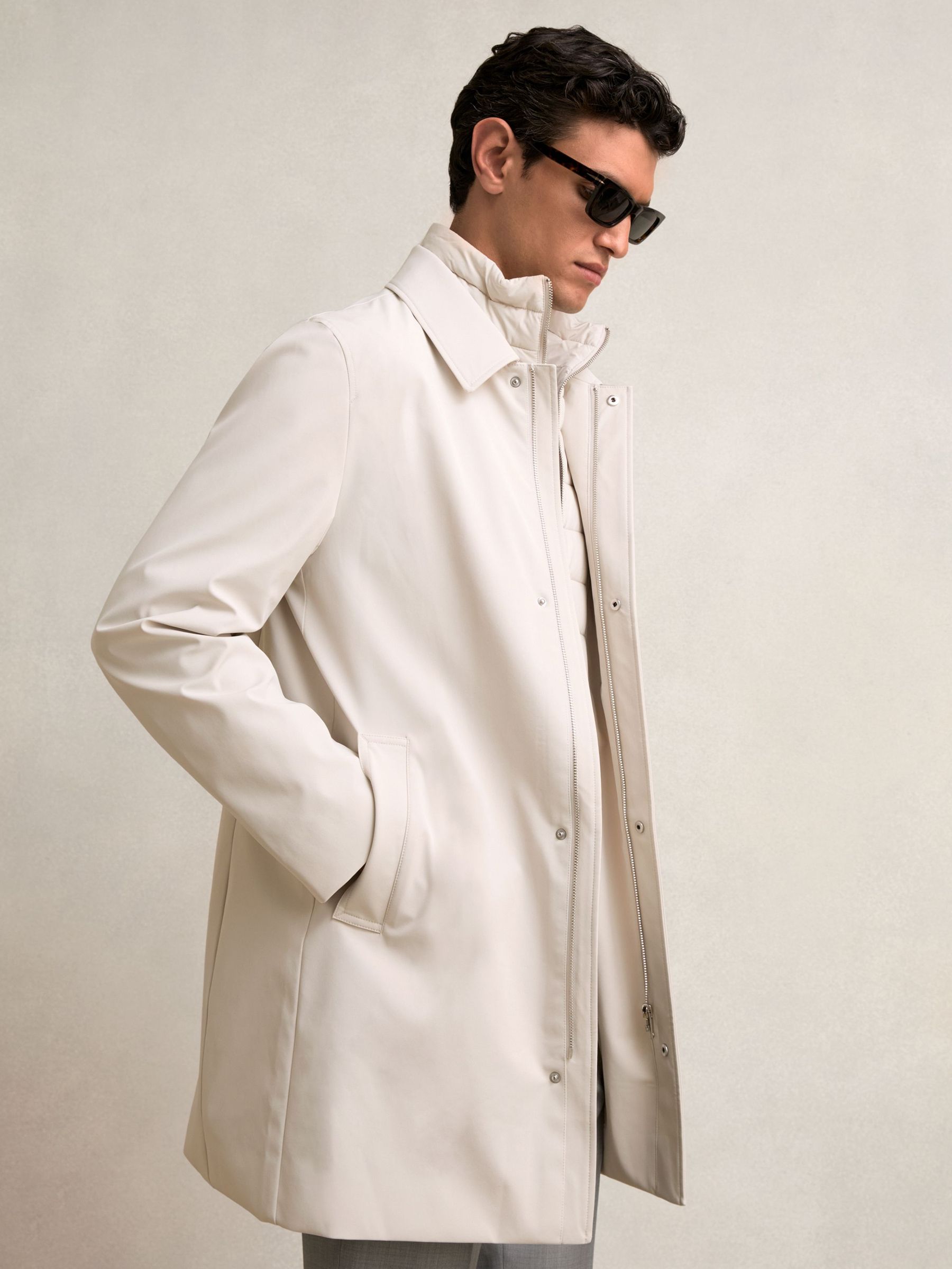 Removable Gilet Hybrid Overcoat in Light Stone (F97718) | €425