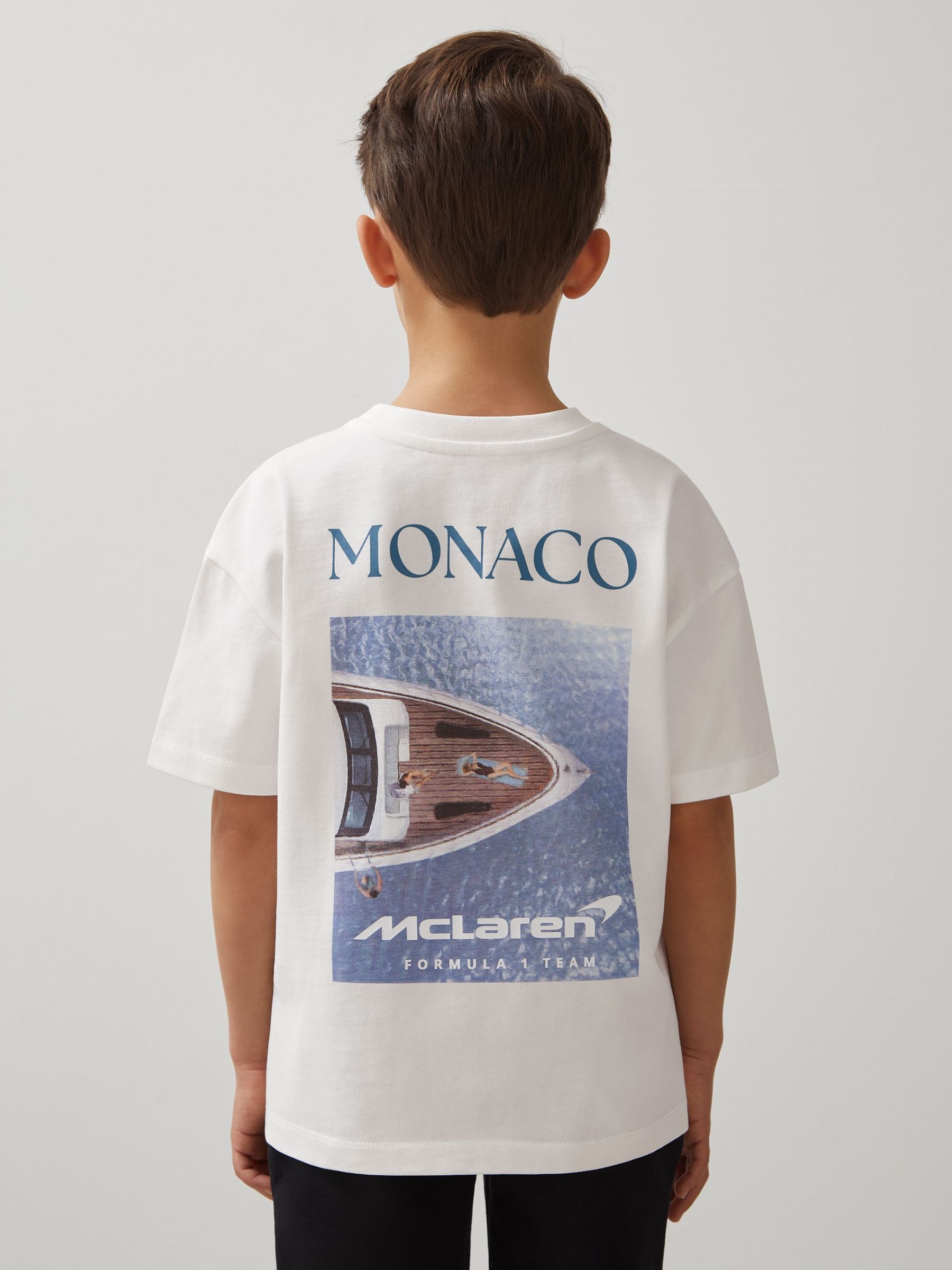 McLaren F1 Team Monaco GP T-Shirt Unisex Fit in White/Blue (F97724) | 180 SAR