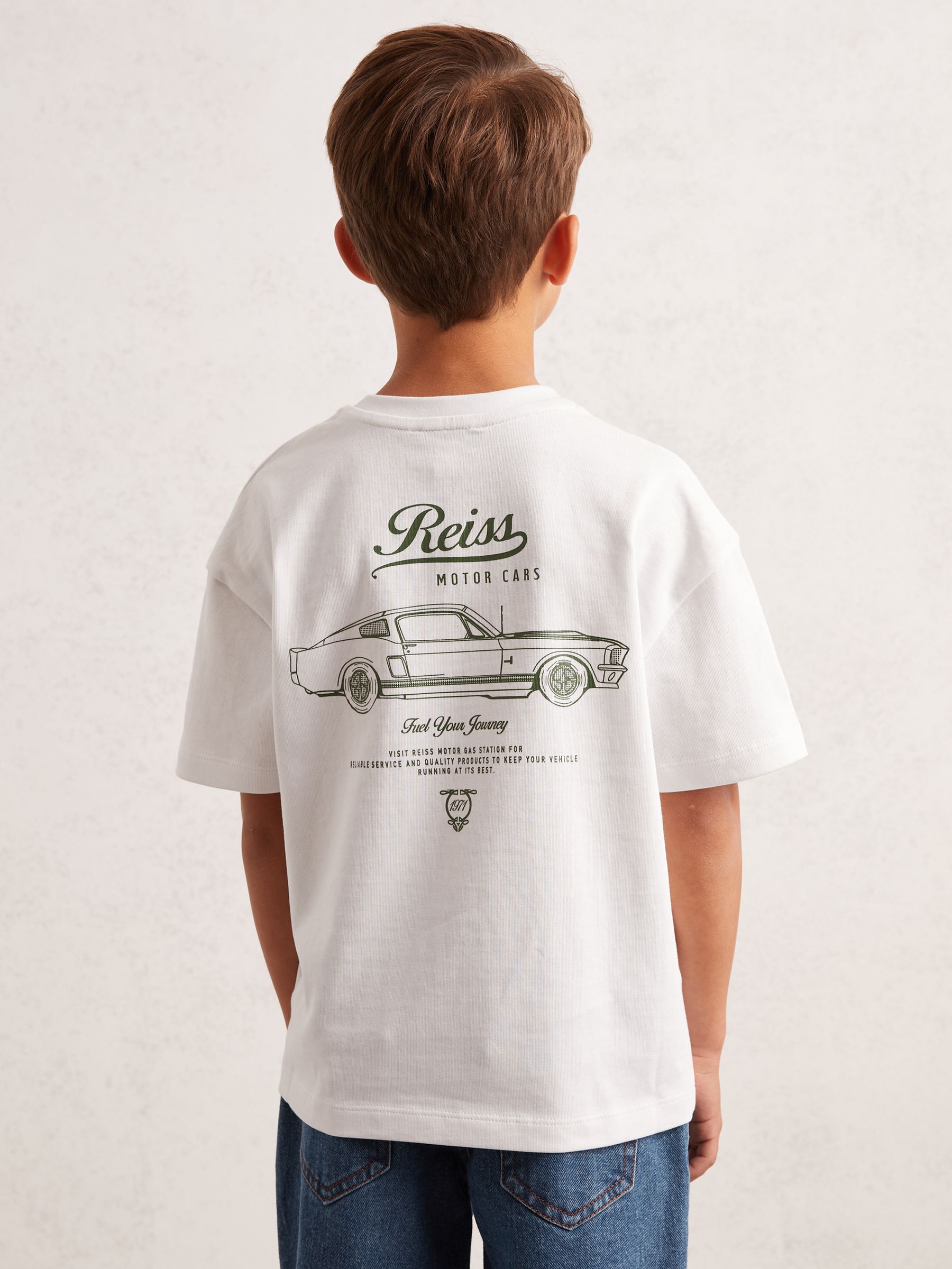 9-13 yrs Cotton Motor Cars-Print T-Shirt in White/Green (F97733) | €30