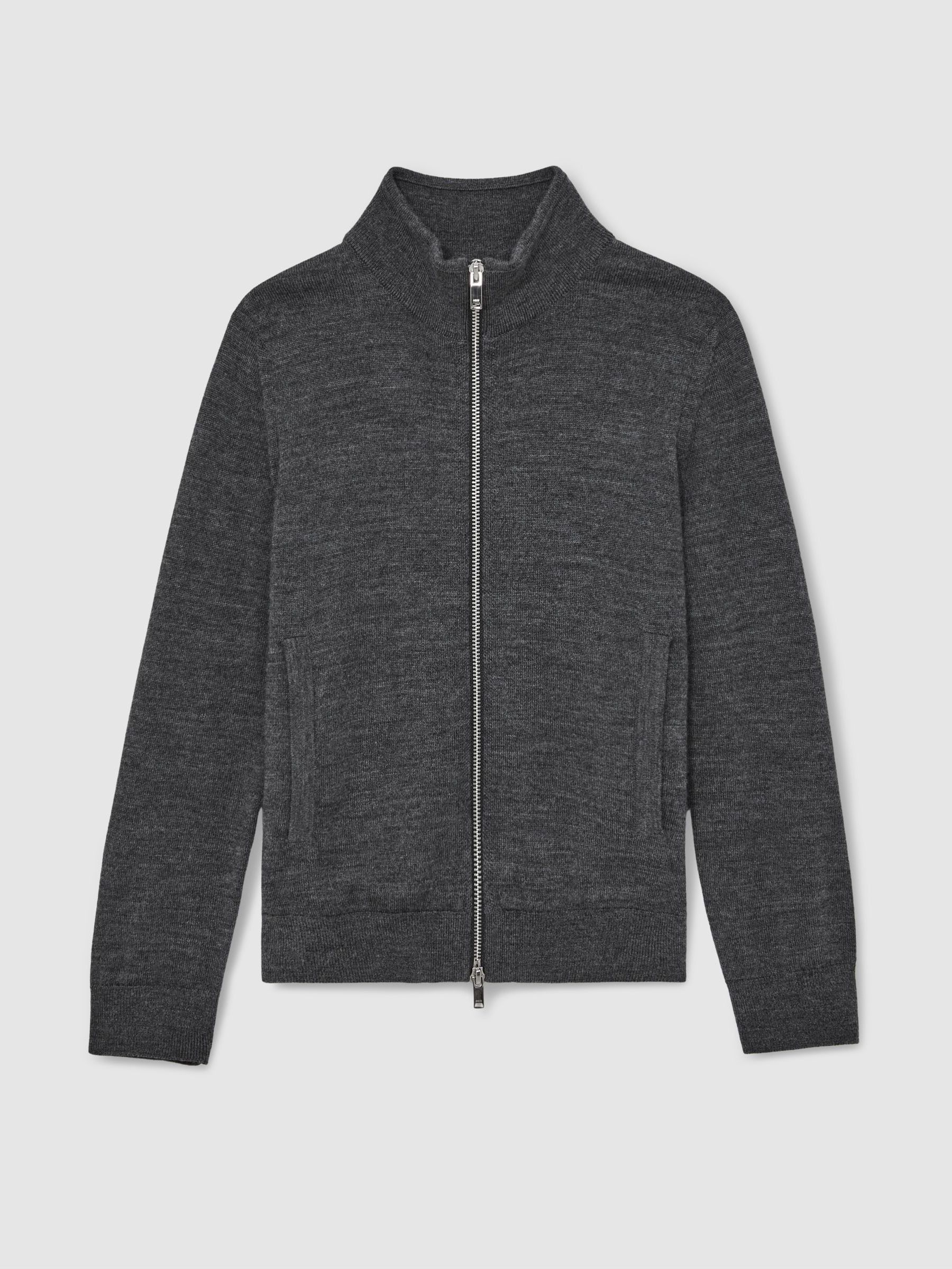 Merino Wool Blend Zip Through Cardigan in Derby Grey Melange (F97735) | €65