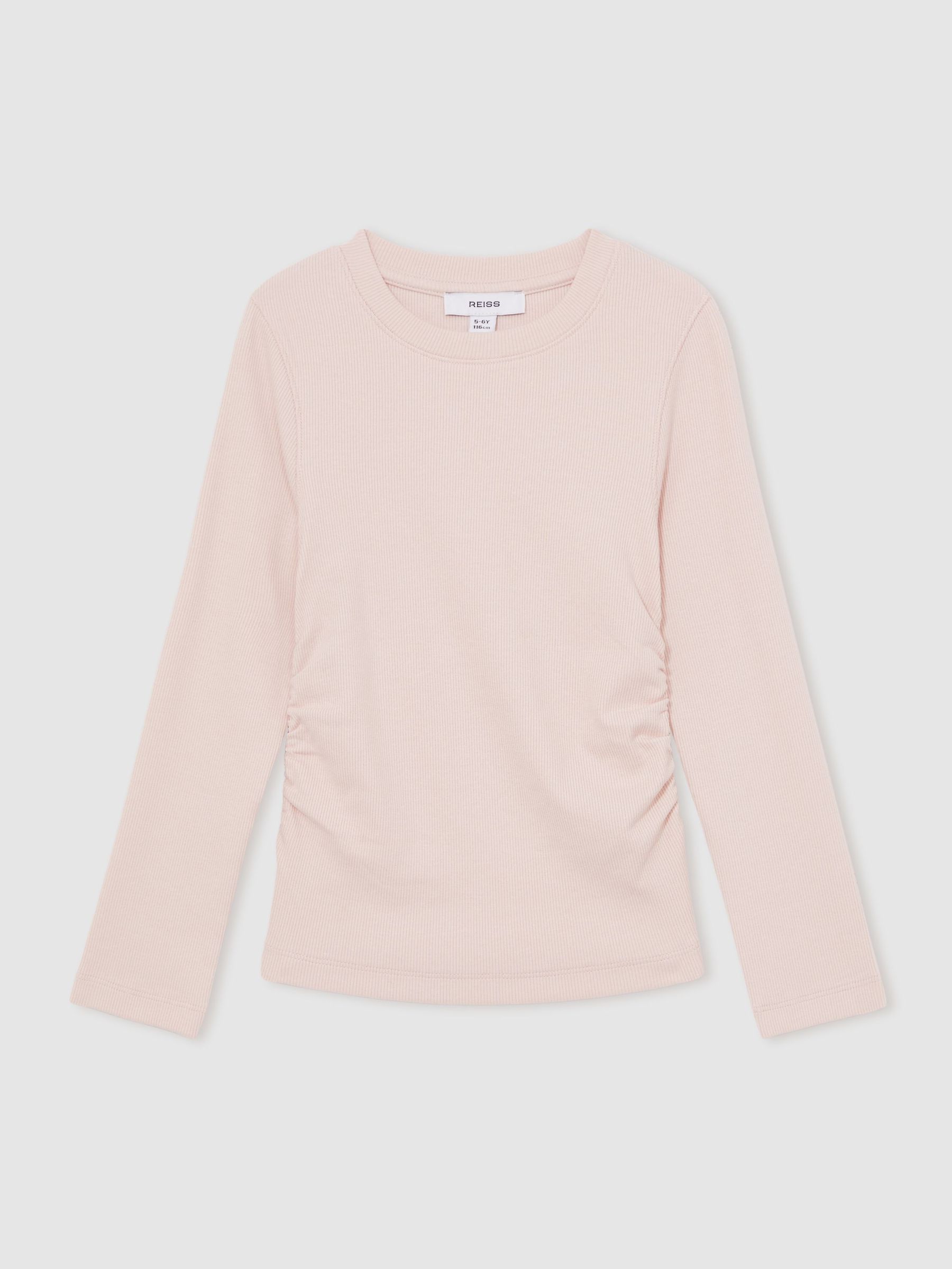 13-14 yrs Cotton Ruched Long-Sleeve T-Shirt with Stretch in Pale Pink (F97759) | €25