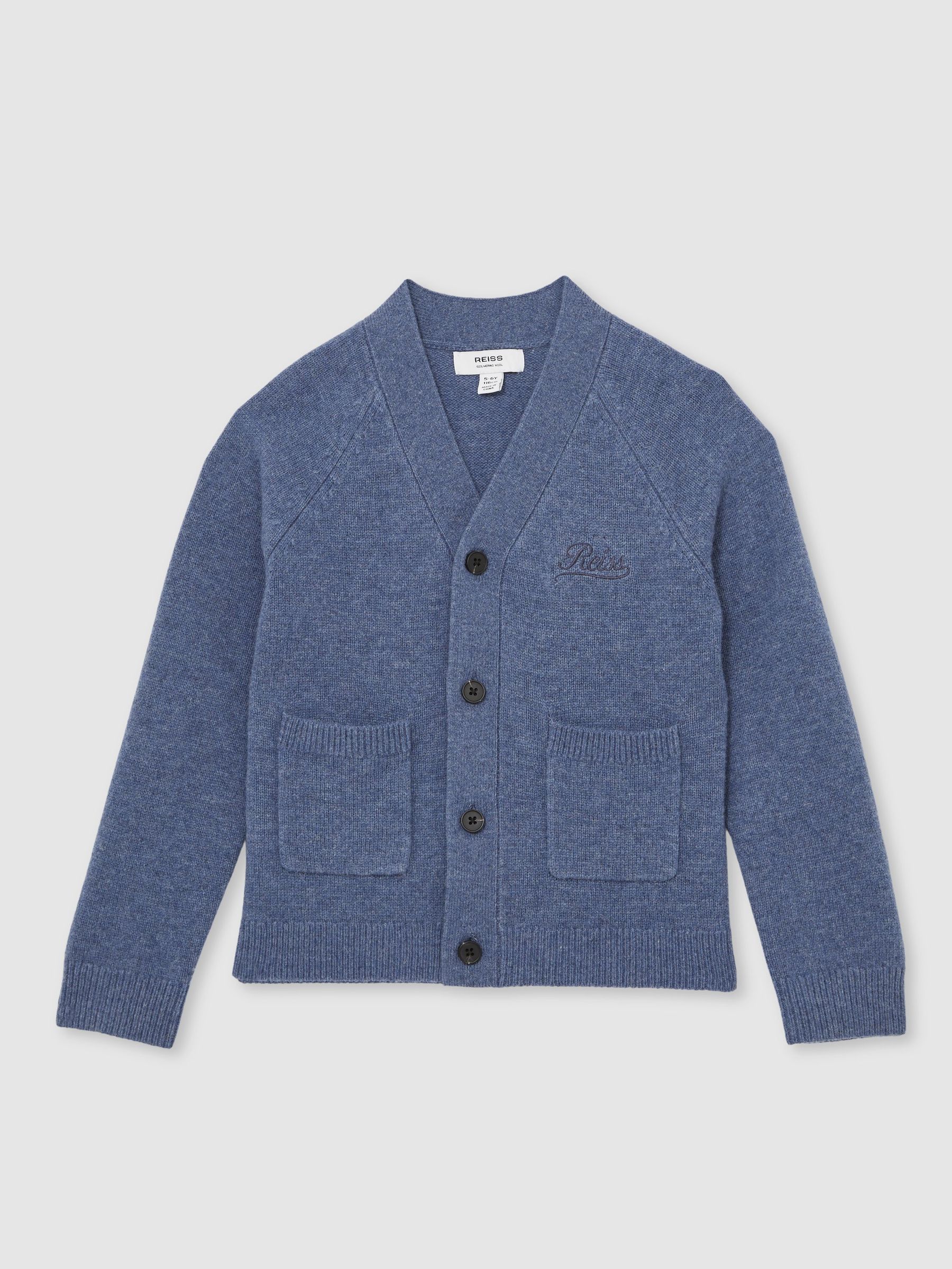13-14 yrs Wool Embroidered-Logo Cardigan in Dark Airforce Blue (F97763) | $95